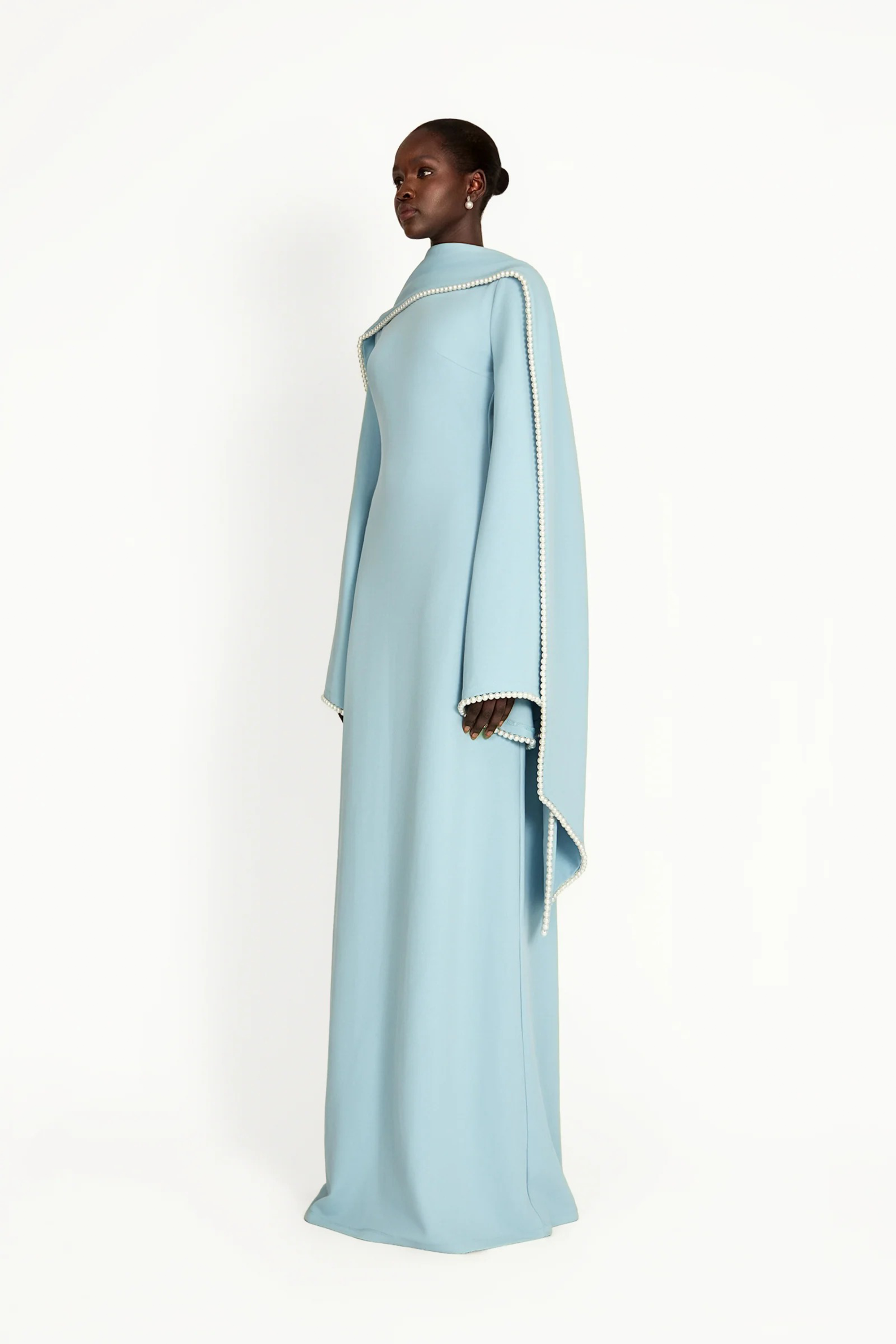 Pearl Trim Shawl Detail Maxi Dress