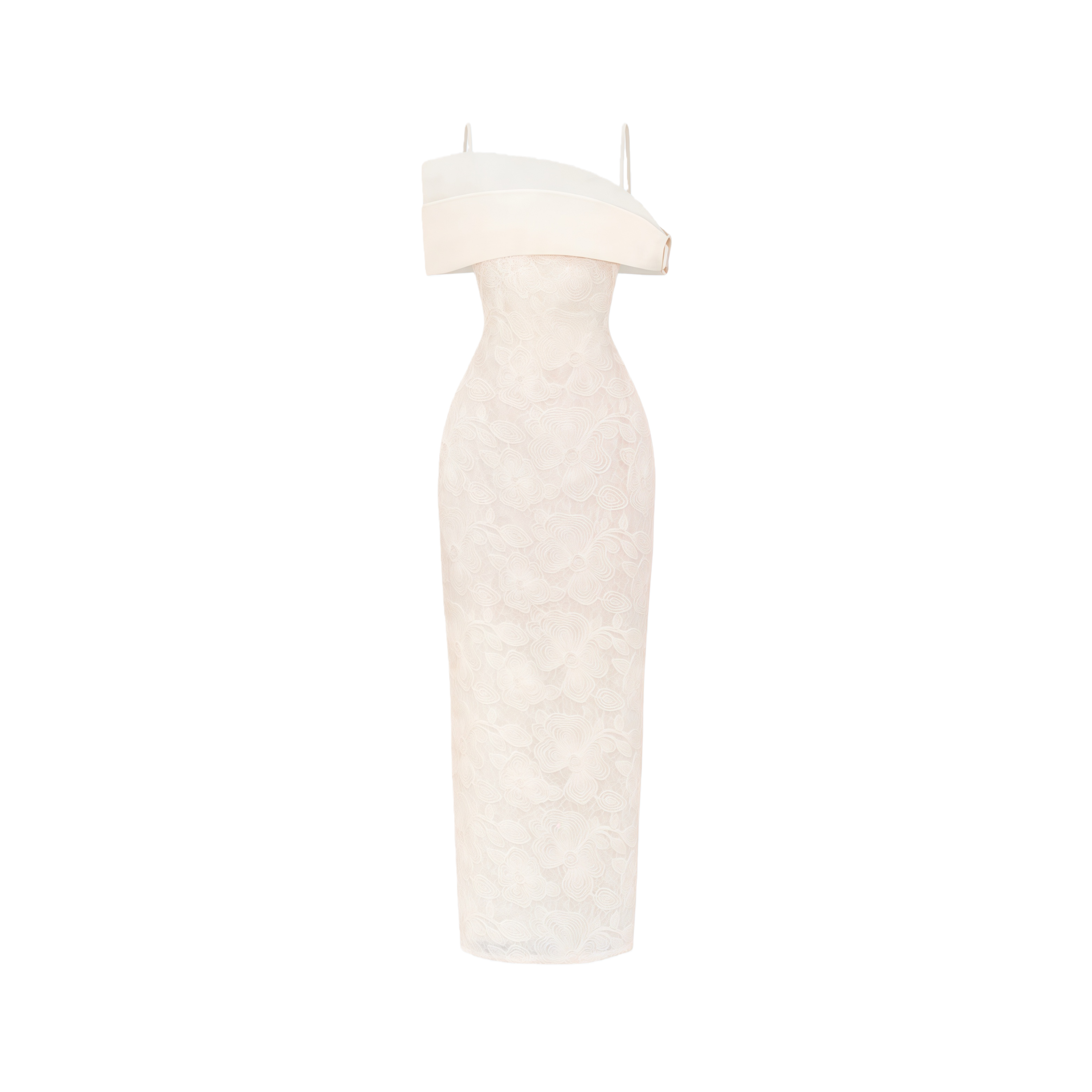 Ortensia Neutral Floral Lace Pencil Maxi Dress (Final Sale-US Only)