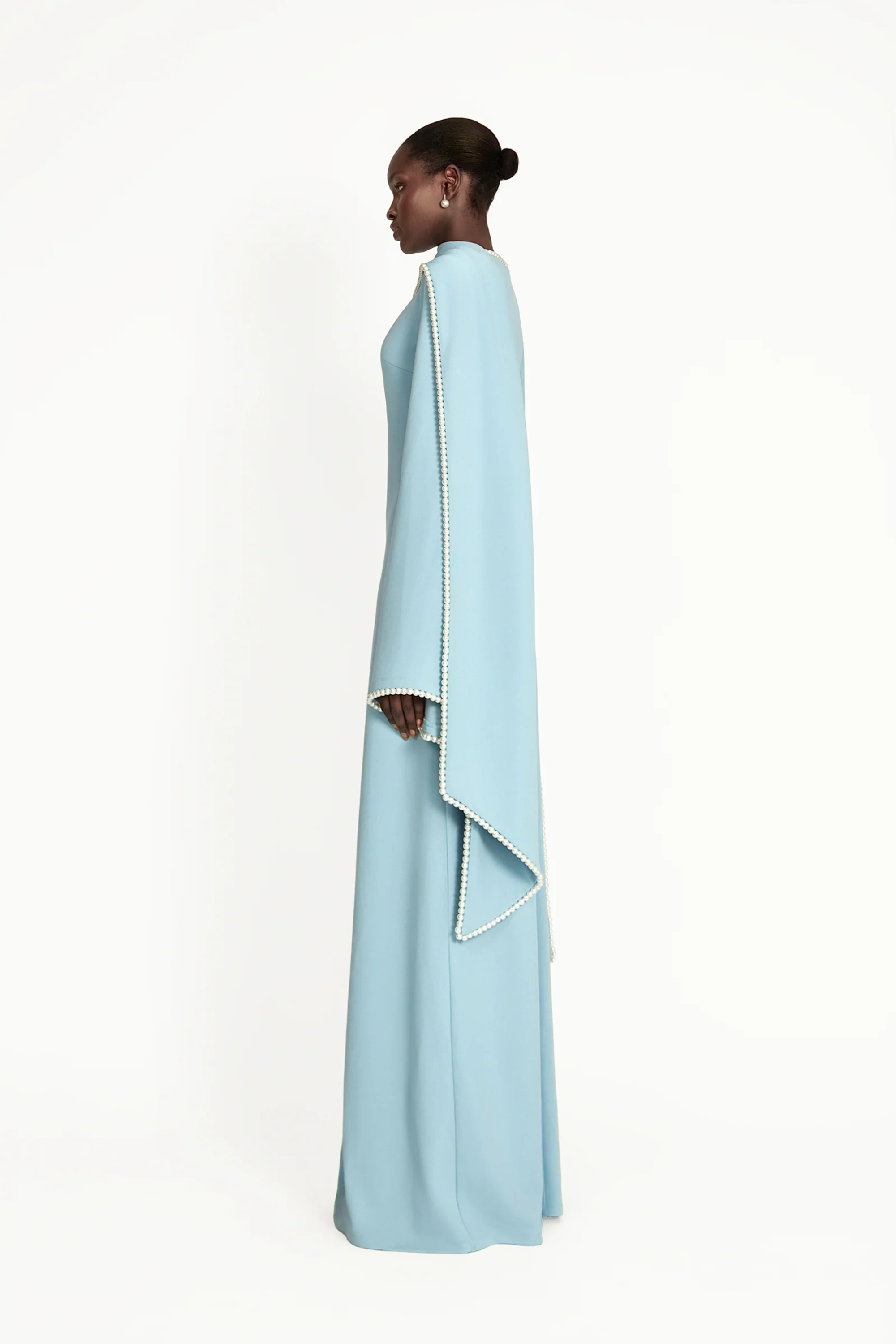 Pearl Trim Shawl Detail Maxi Dress