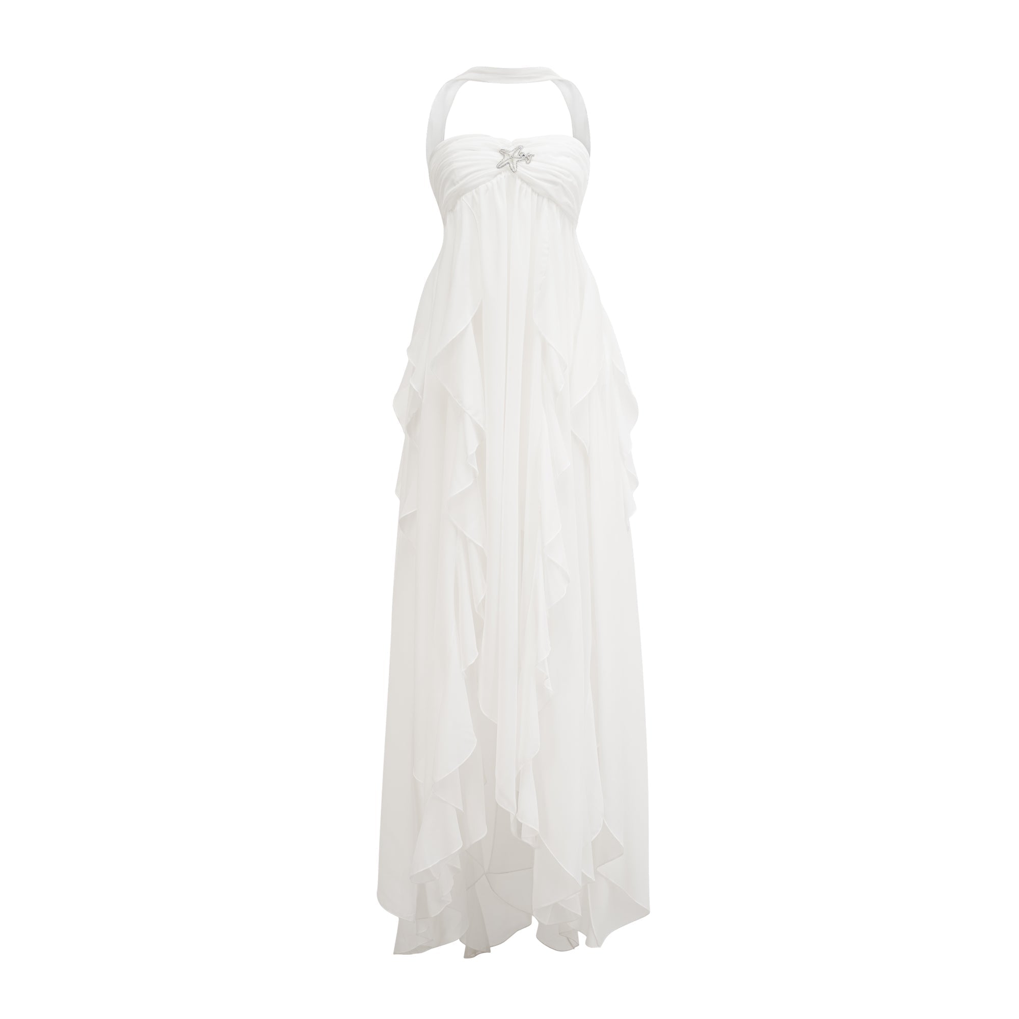 Mariah Pink Chiffon Ruffle Halterneck Maxi Dress
