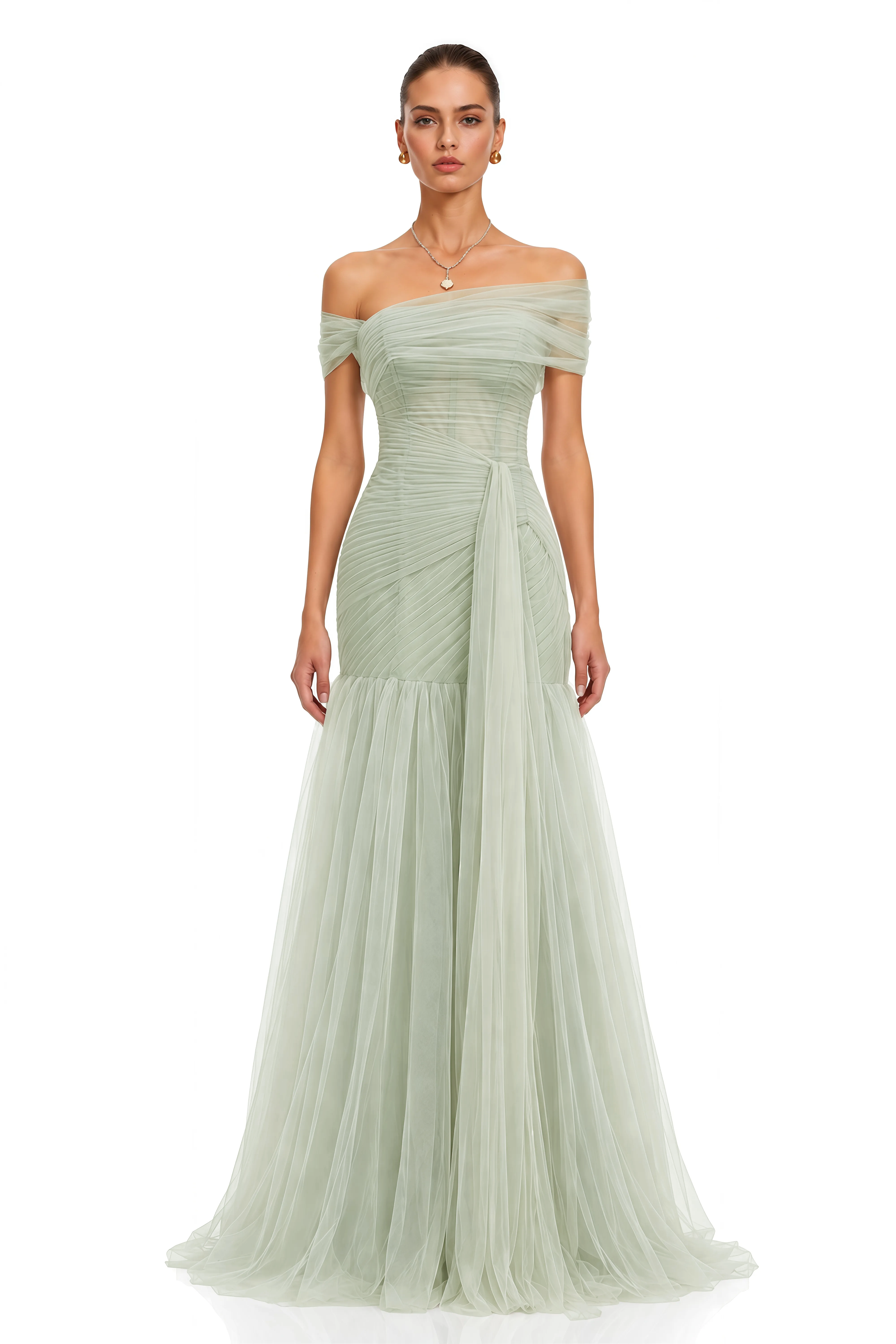 Antonia Green Semi-Sheer Pleated Maxi Dress