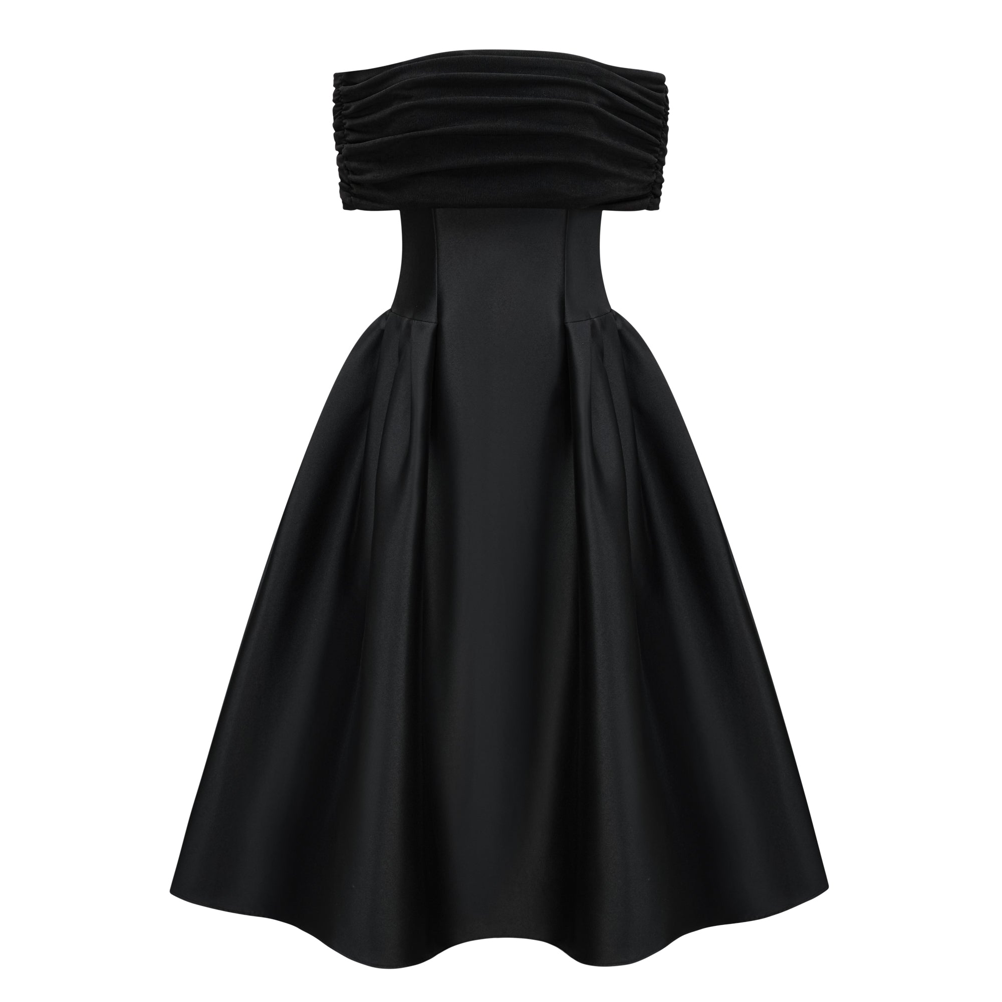 Black Off Shoulder Polished Midi Dress