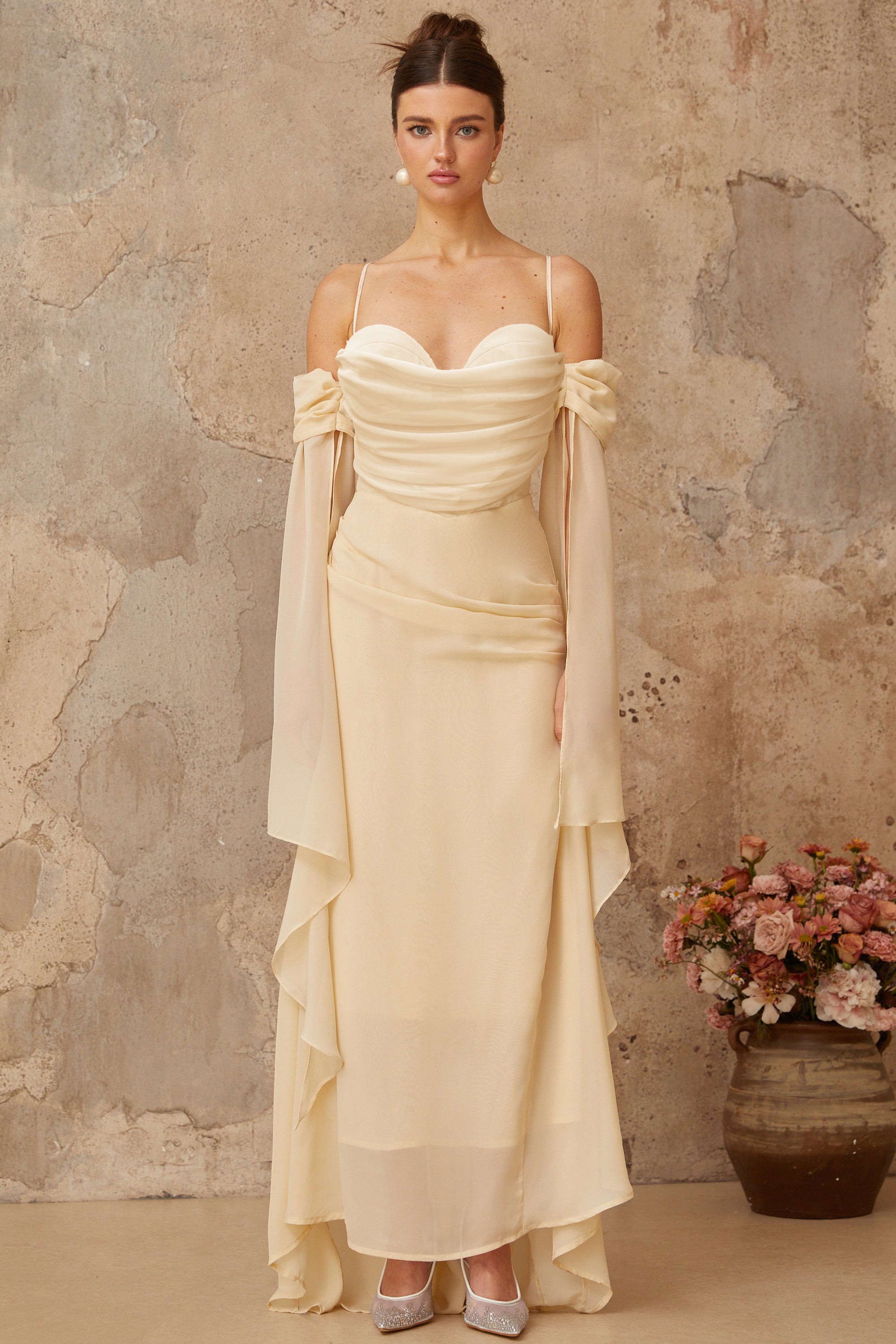 Robe longue en mousseline à volants Mélusine (Vente définitive - États-Unis uniquement)