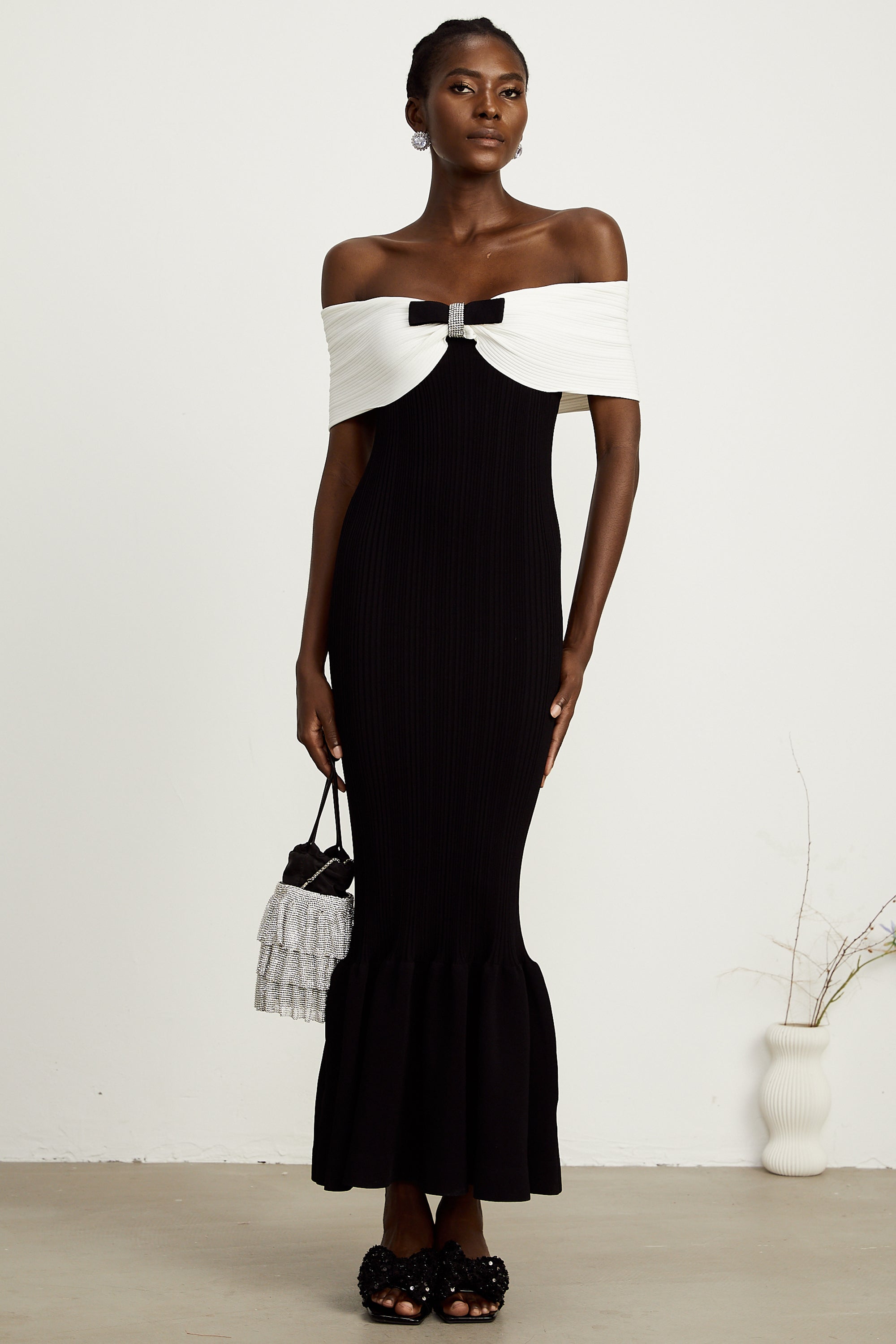 Éliane bow-detail ribbed maxi dress