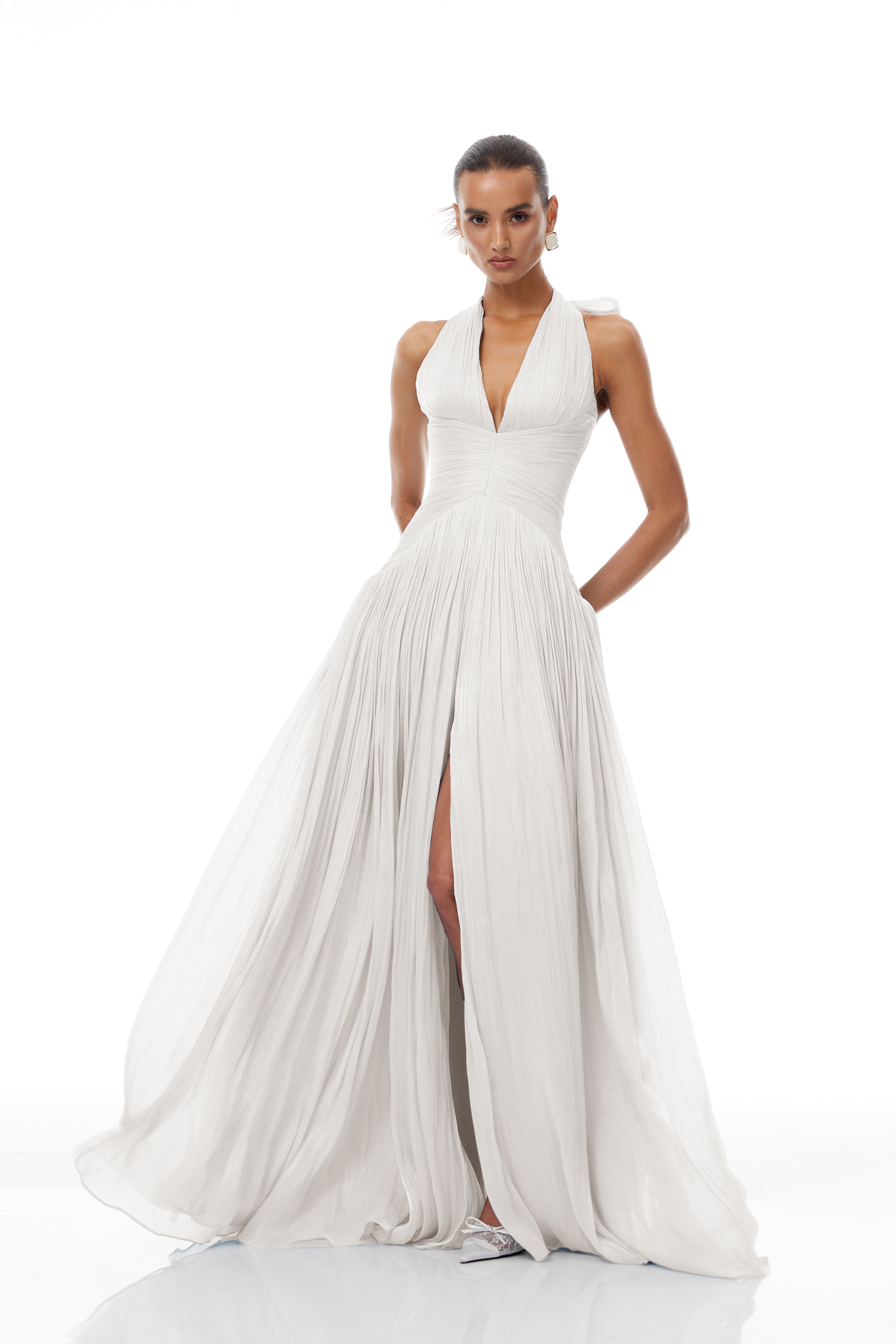 Térébenthine White Glossy Gathered Maxi Dress (Final Sale)