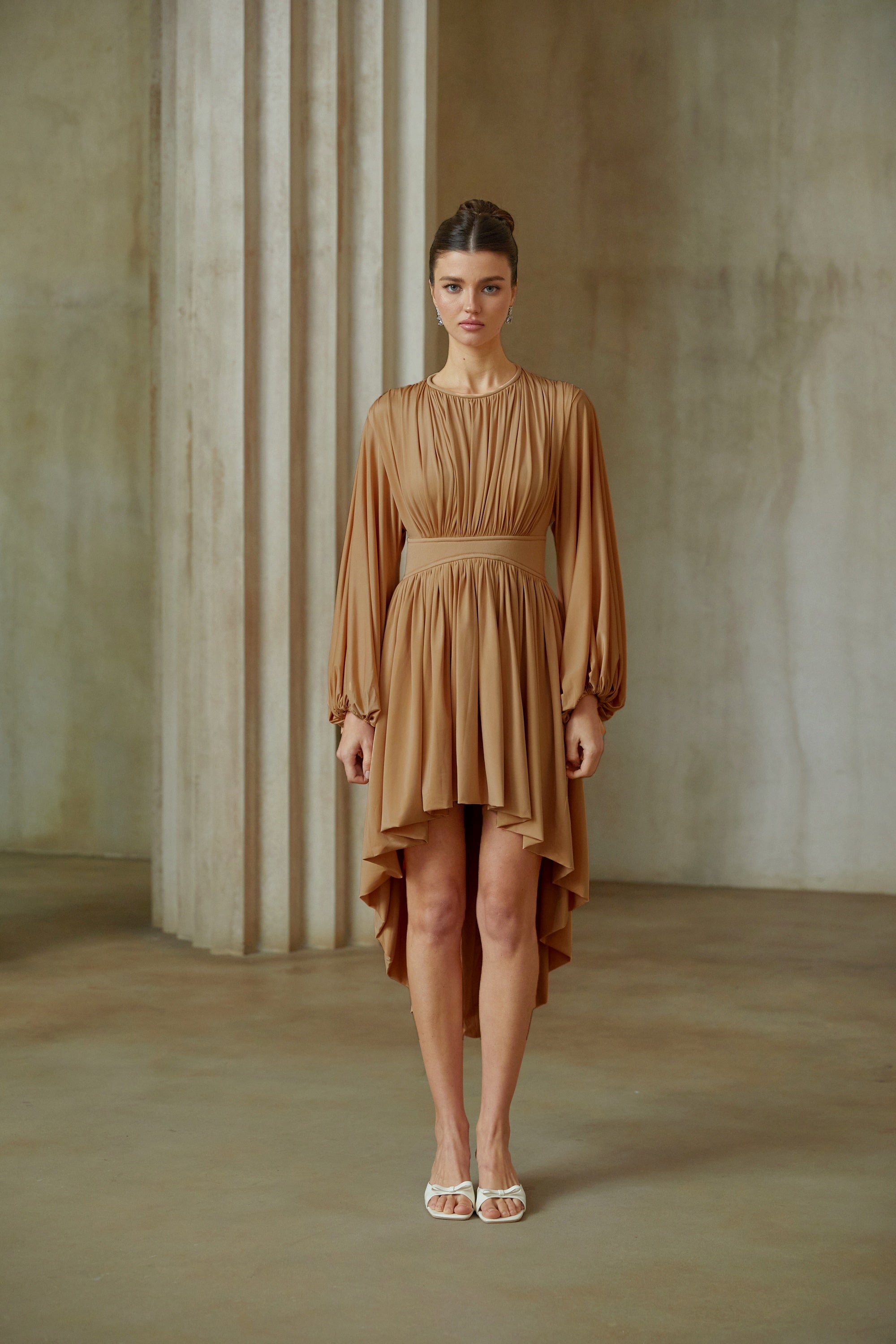Kenza Pink Asymmetrical Pleated Midi Dress (Final Sale)