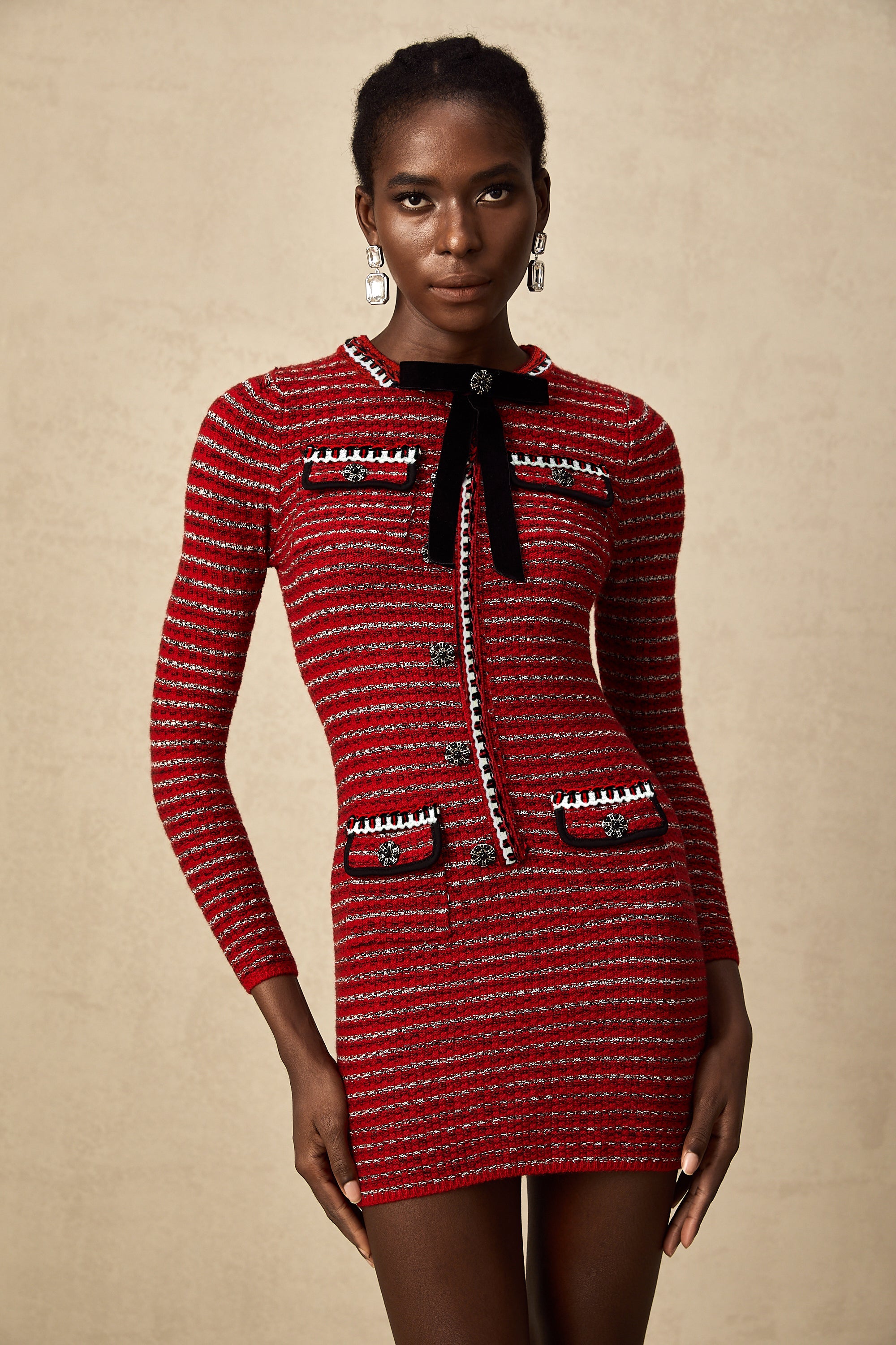 Faustine bow-detailed knit mini dress (Final Sale)