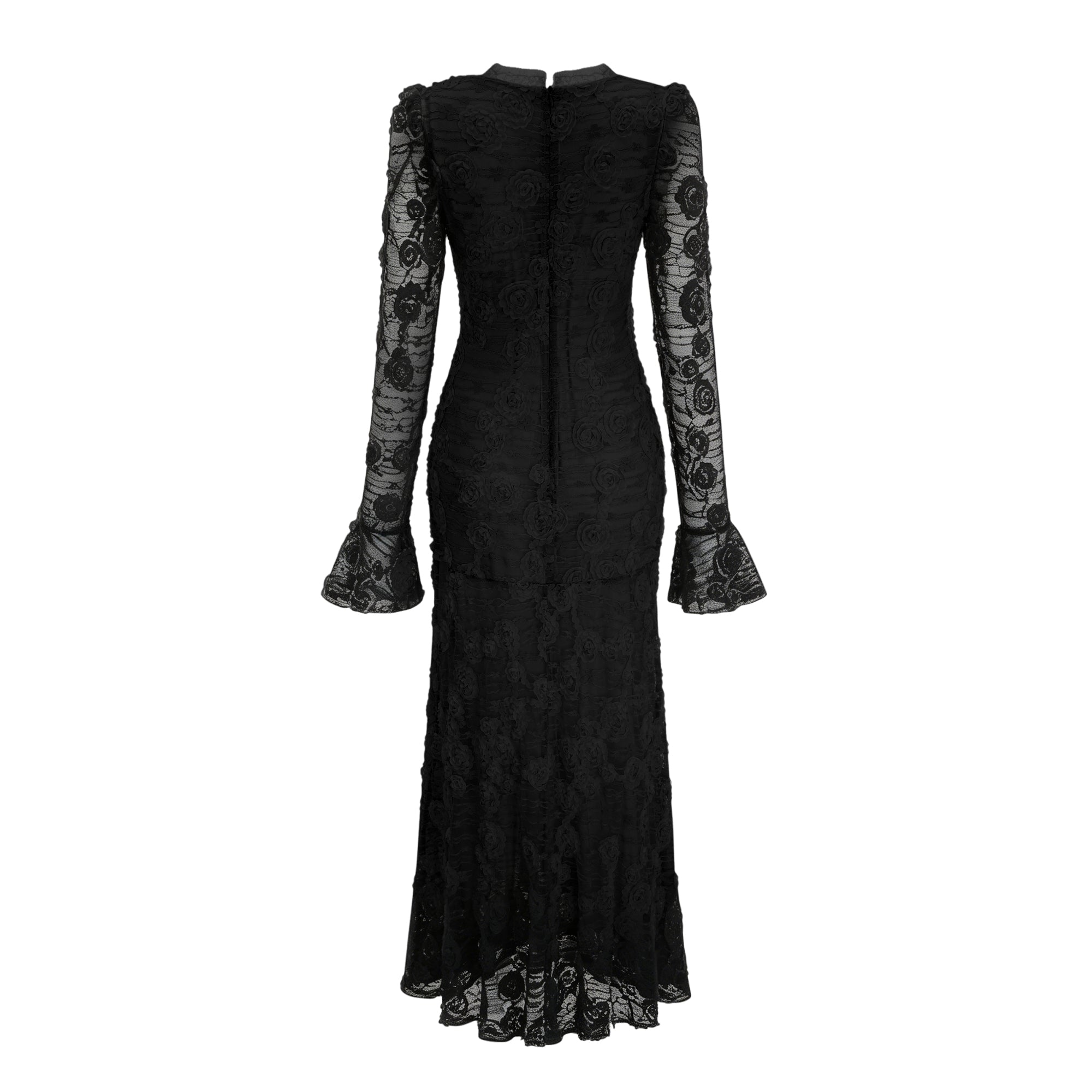 Branwen Black 3D-Floral Embroidered Lace Maxi Dress (Final Sale)