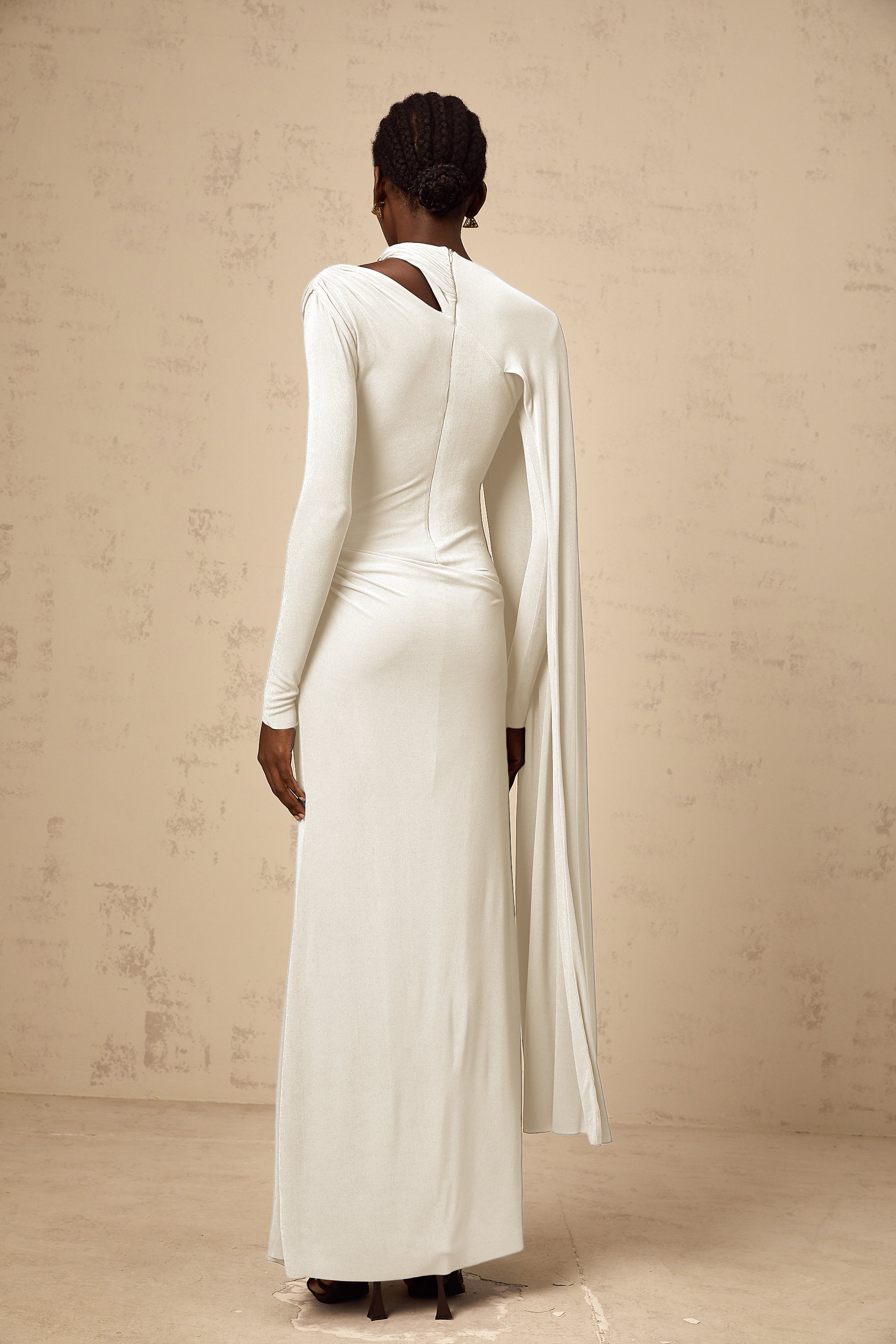 Robe longue ajustée à motif châle en diagonale Josette White (Vente définitive)