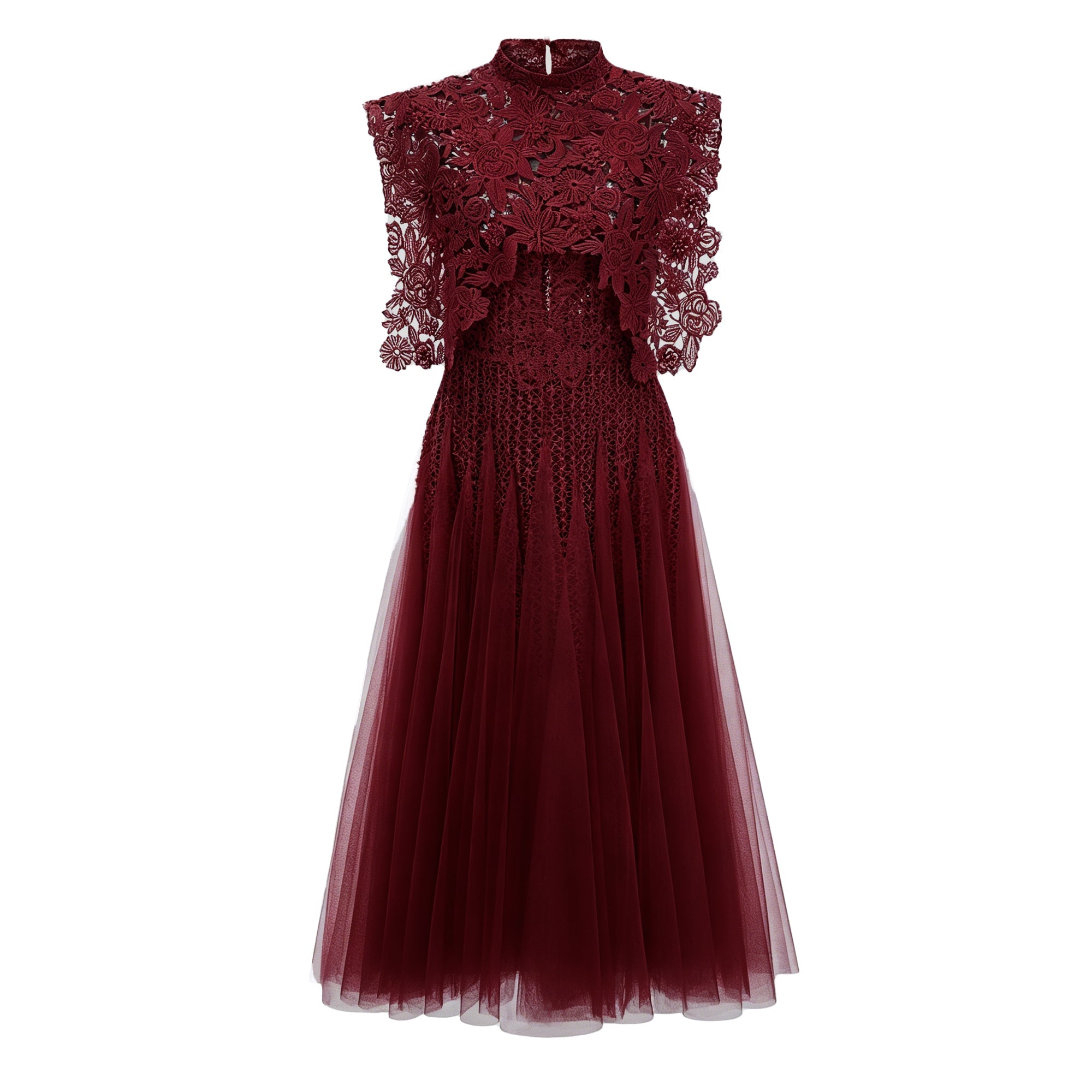 Margaret Red Floral Crochet Midi Dress (Final Sale)
