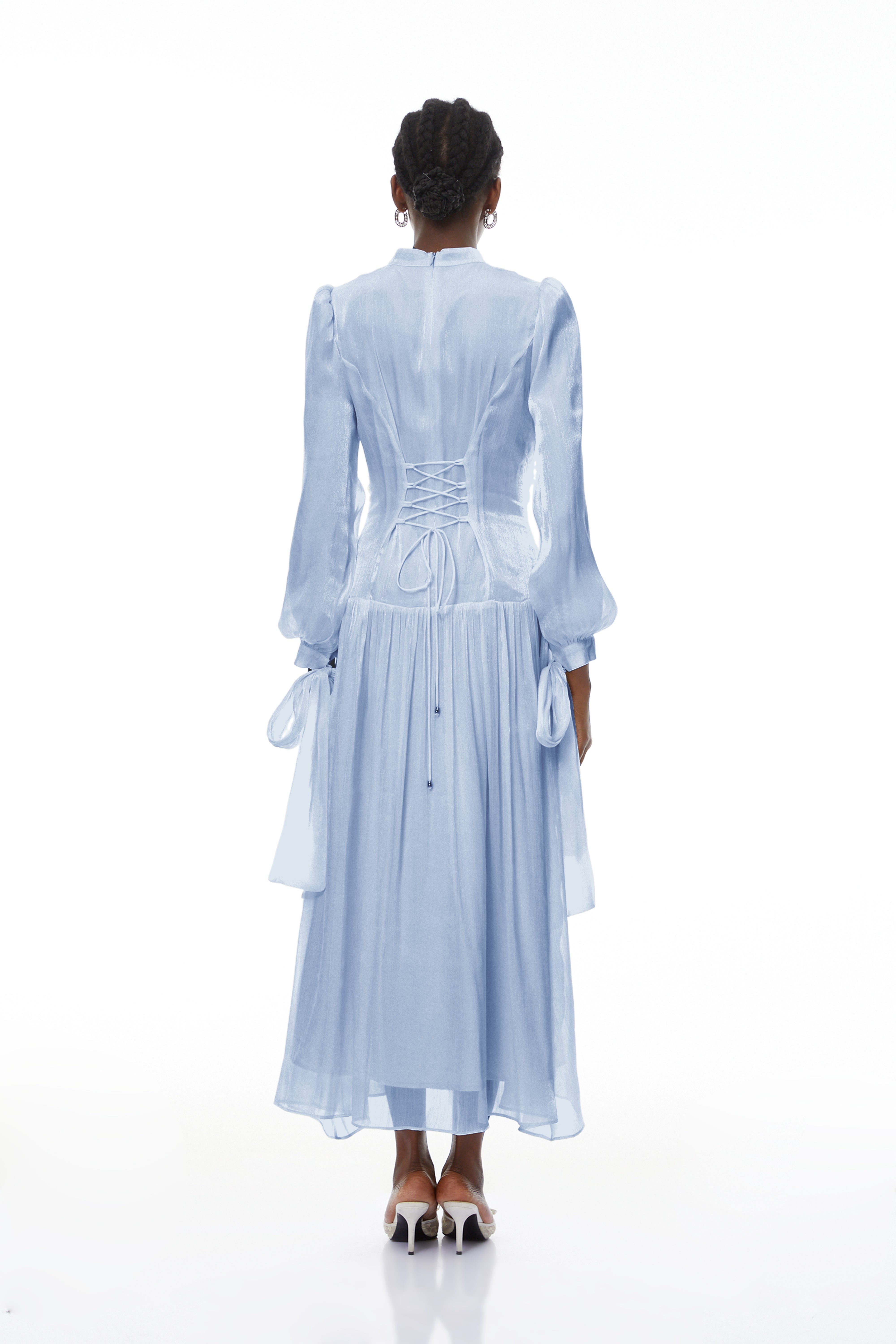 Katrín Blue Glossy Gathered Maxi Dress (Final Sale-US Only)