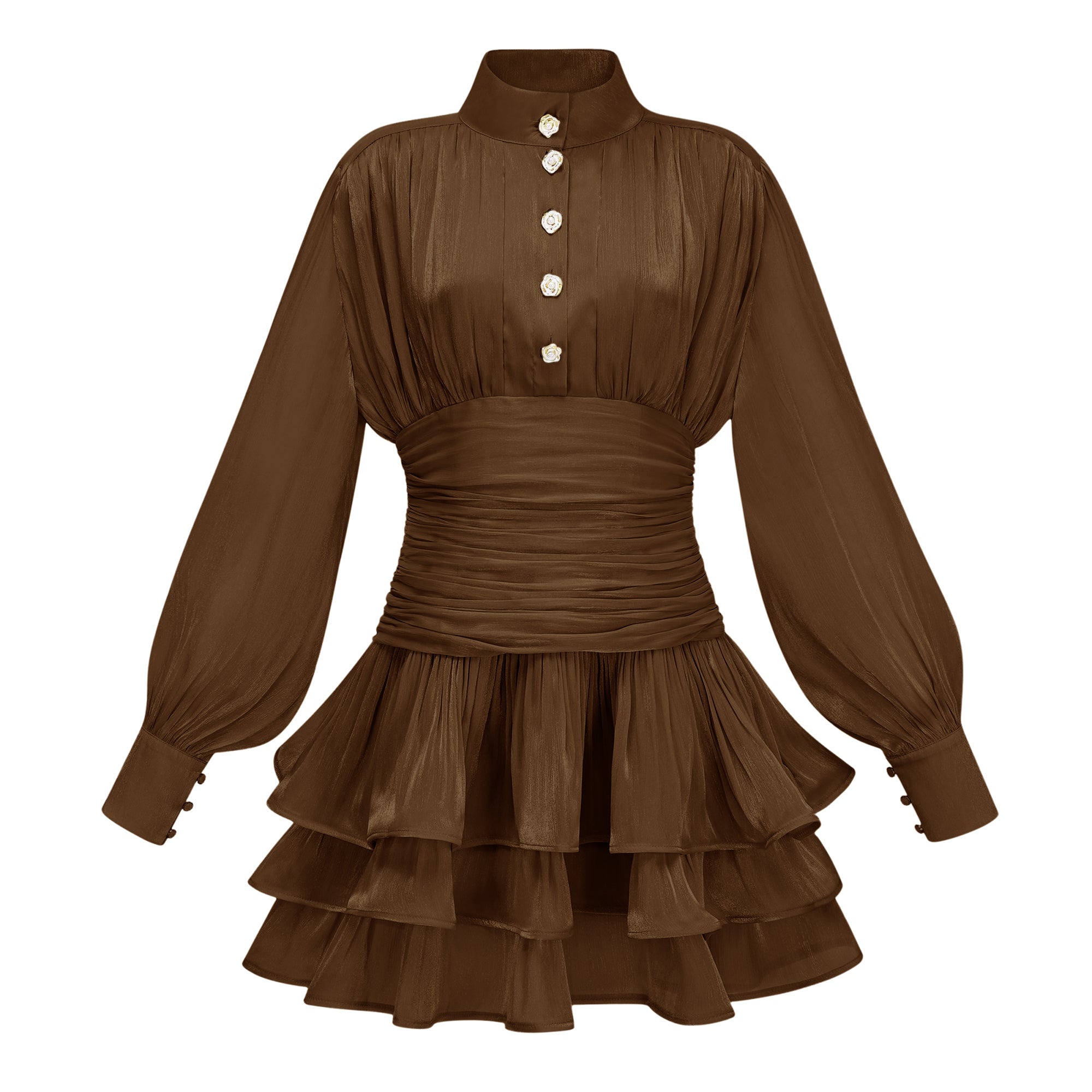 Emersyn Brown High-Neck Ruffled Detail Mini Dress (Final Sale-US Only)