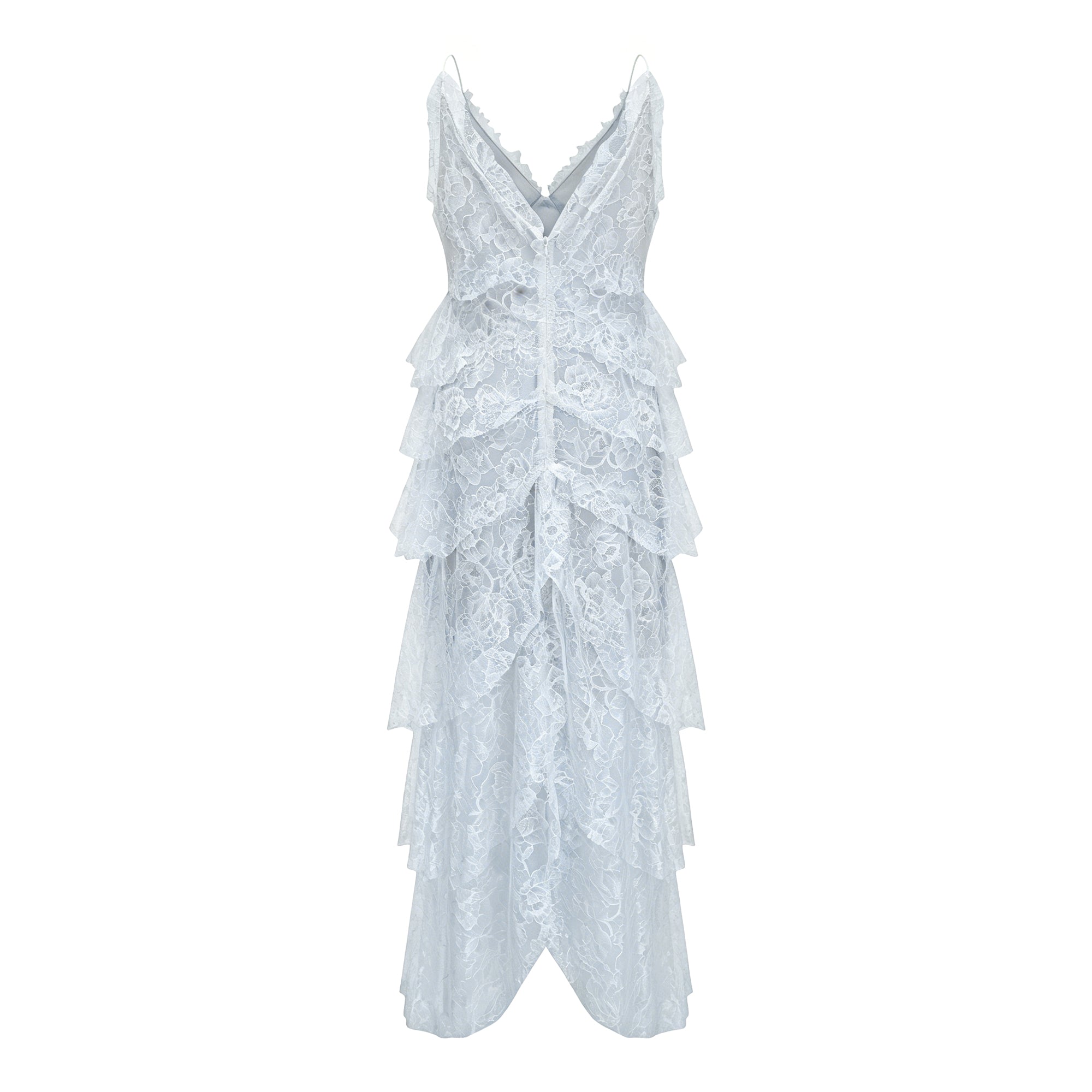 Atousa Blue Layered Floral Lace Maxi Dress with Bow (Final Sale-US Only)