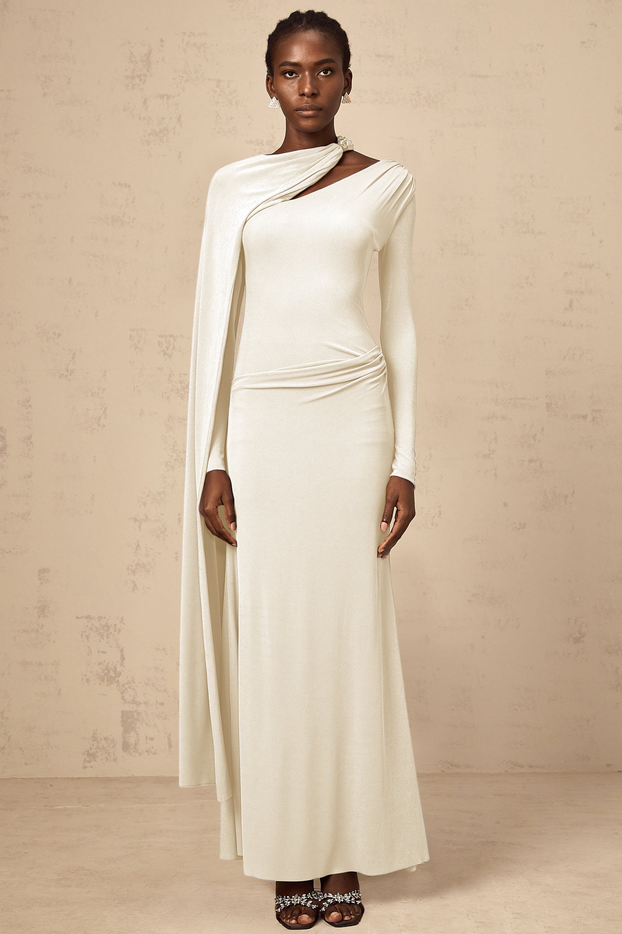 Robe longue ajustée à motif châle en diagonale Josette White (Vente définitive)