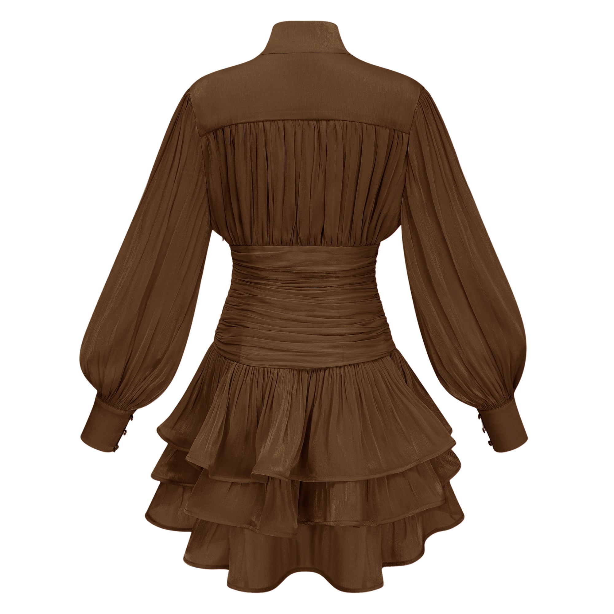 Emersyn Brown High-Neck Ruffled Detail Mini Dress (Final Sale-US Only)