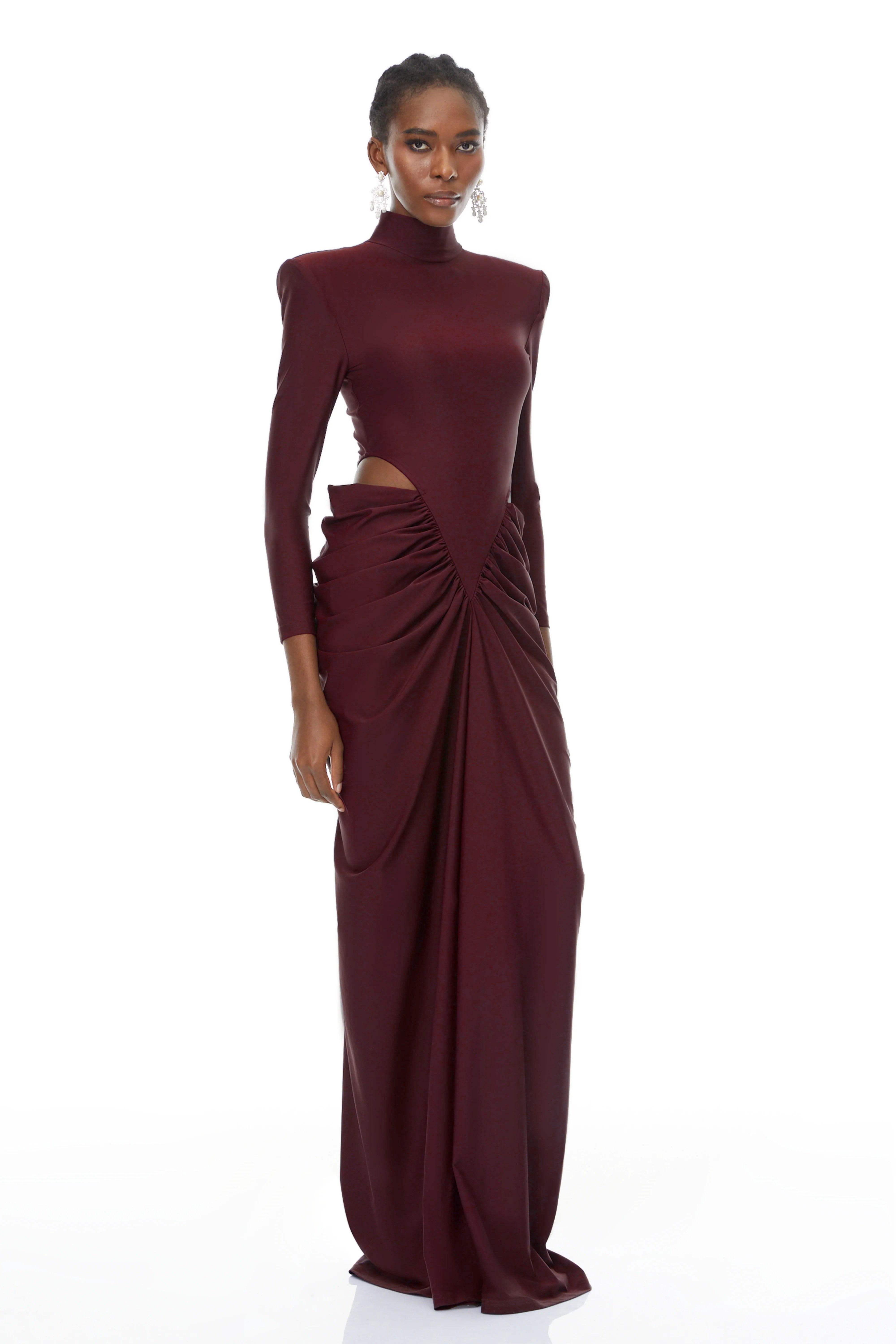 Robe longue à fronces et découpes Arlene Red