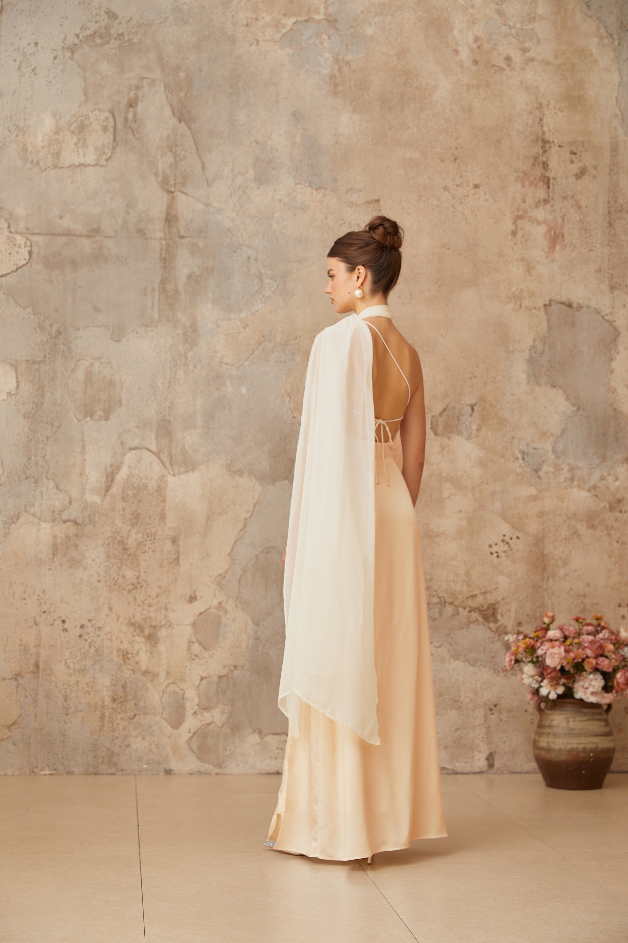 Thérèse neutral scarf-design satin maxi dress (Final Sale)