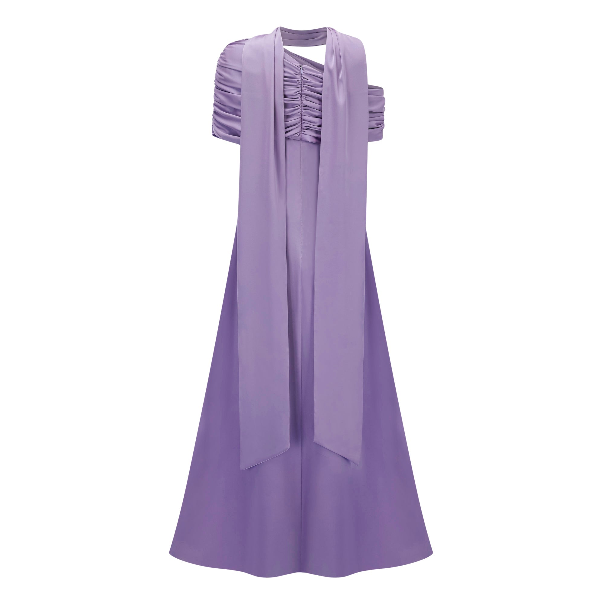 Robe longue asymétrique en satin Benedetta Lilac