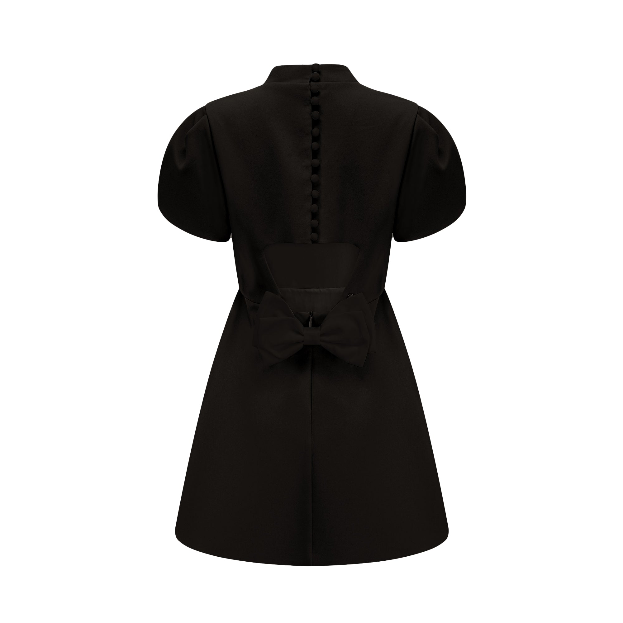 Anna Black Petal-Sleeve Cut-Out Bow Mini Dress (Final Sale)