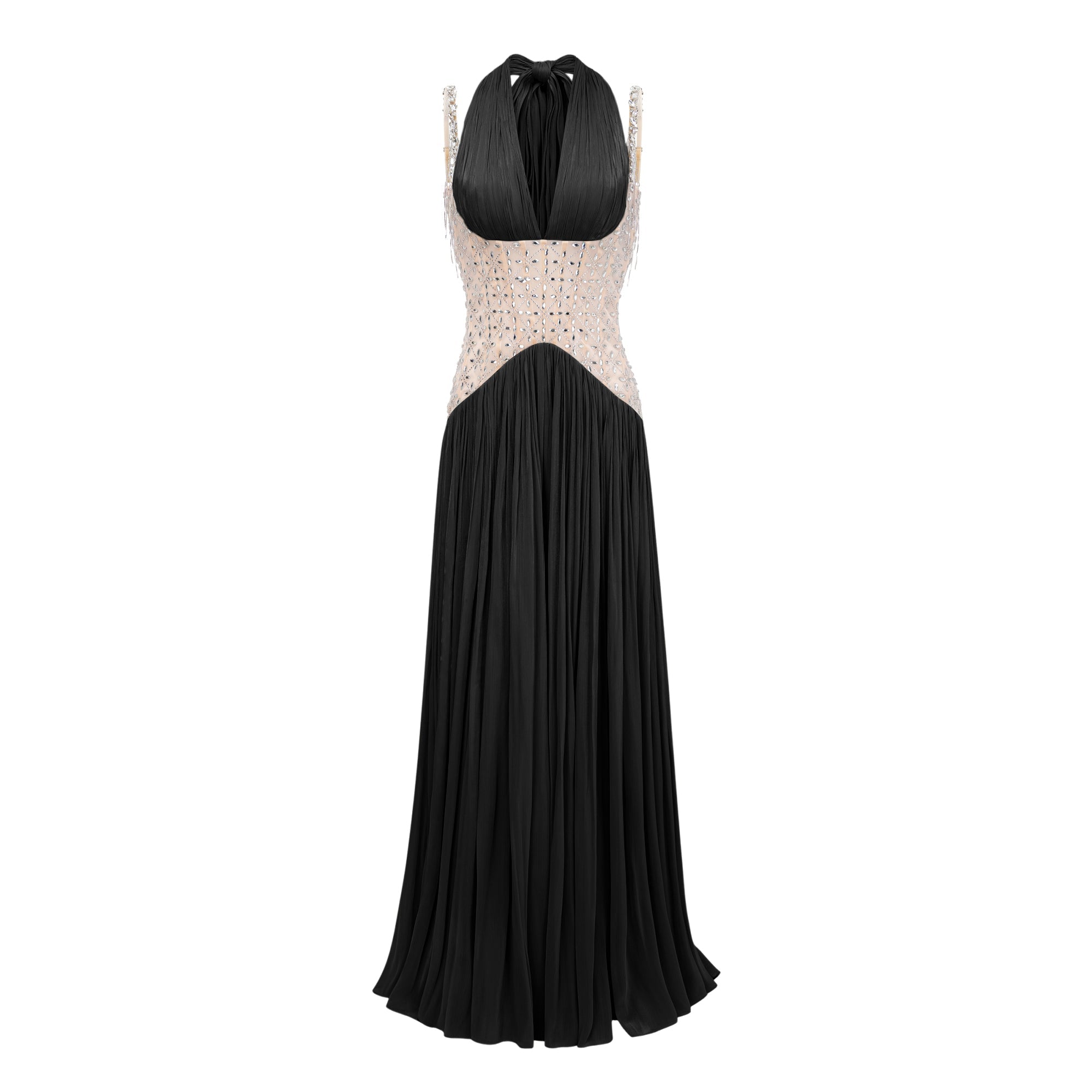 Gwenaëlle Black Rhinestone Panel Maxi Dress (Final Sale)