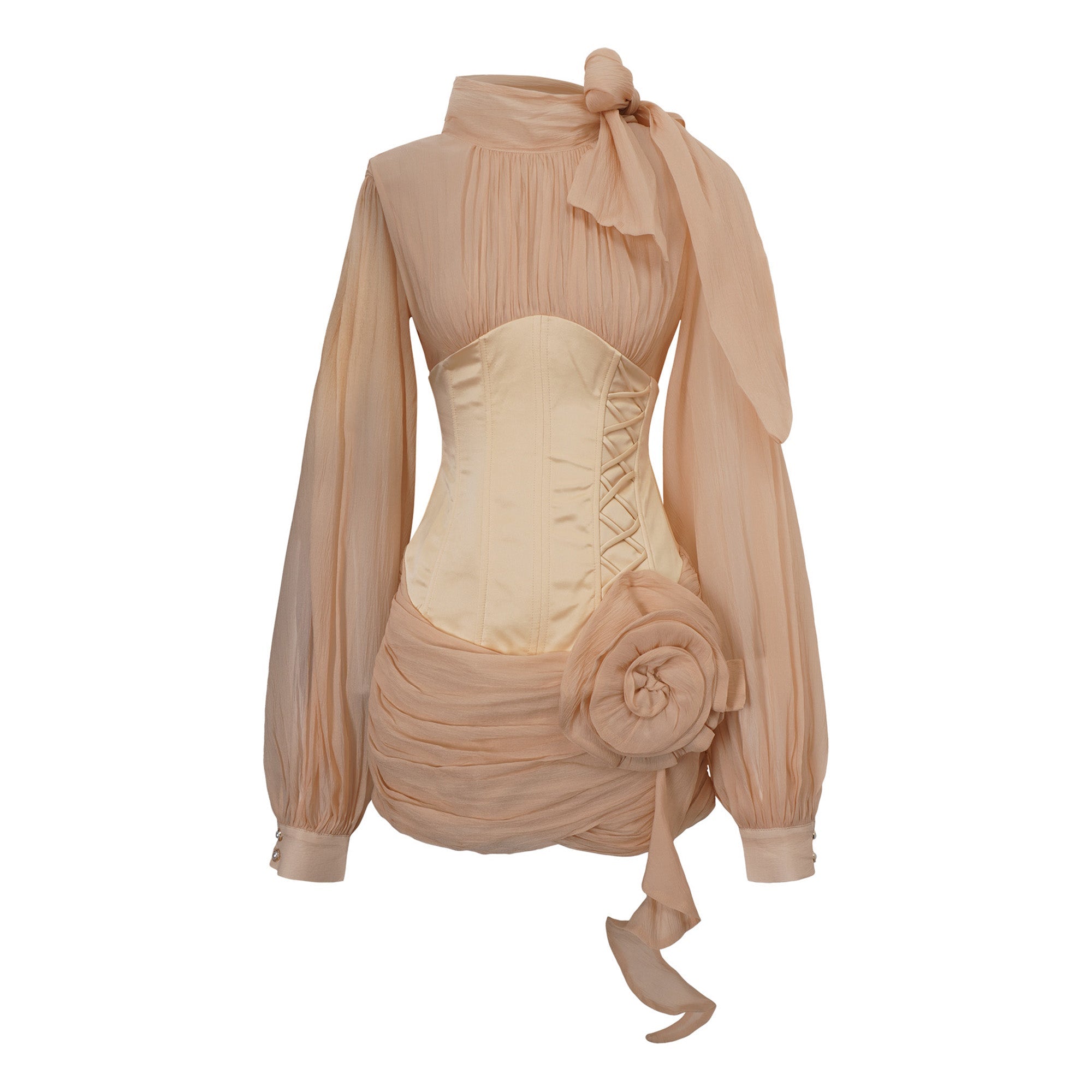 Téa cinched-waist floral-appliqué panelled mini dress (Final Sale)