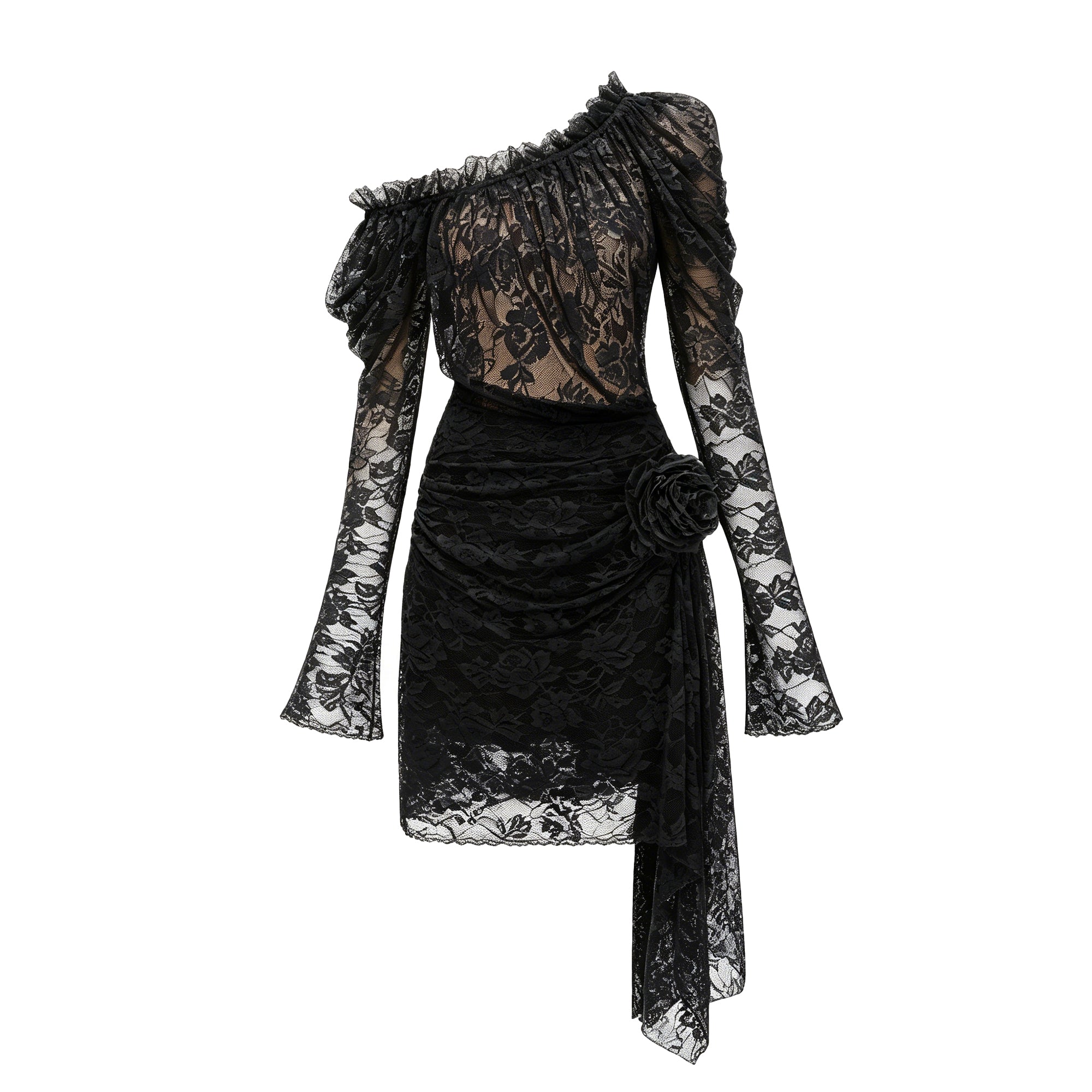 Alexis Black Semi-Sheer Floral Lace Mini Dress (Final Sale-US Only)