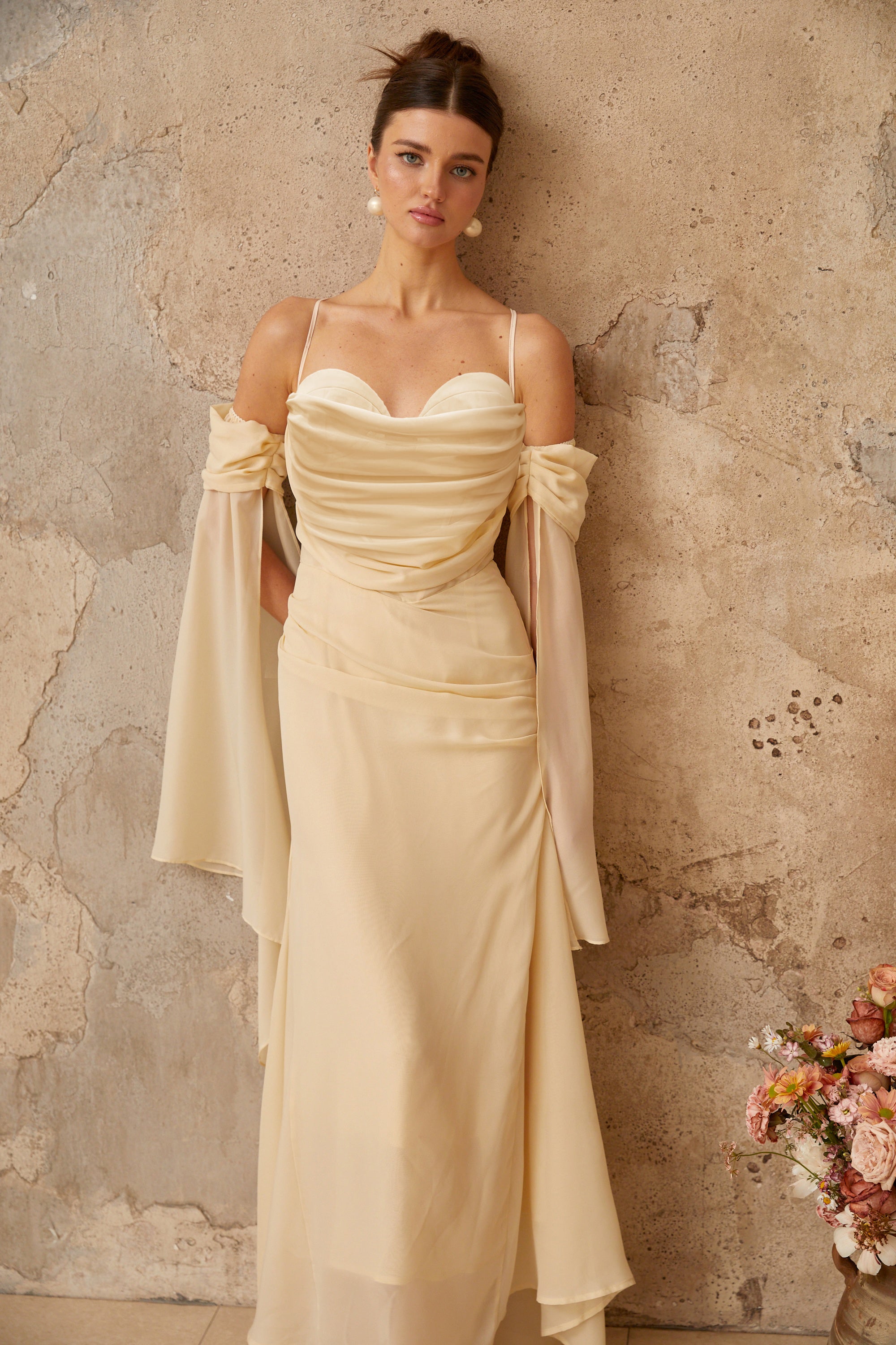 Robe longue en mousseline à volants Mélusine (Vente définitive - États-Unis uniquement)