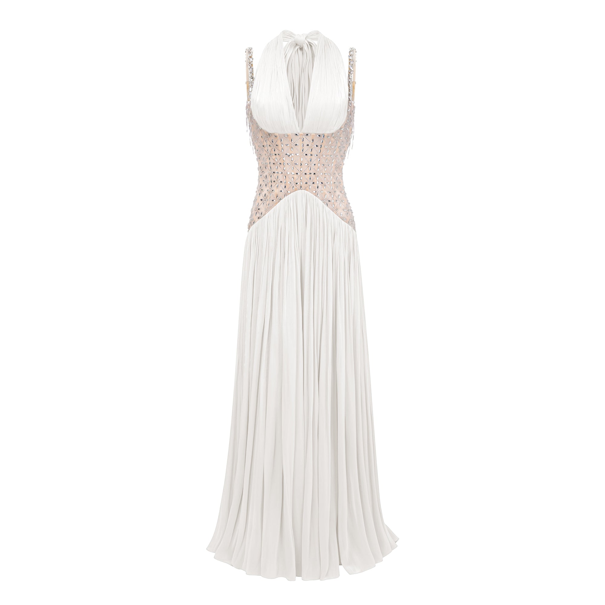 Gwenaëlle White Rhinestone Panel Maxi Dress (Final Sale)