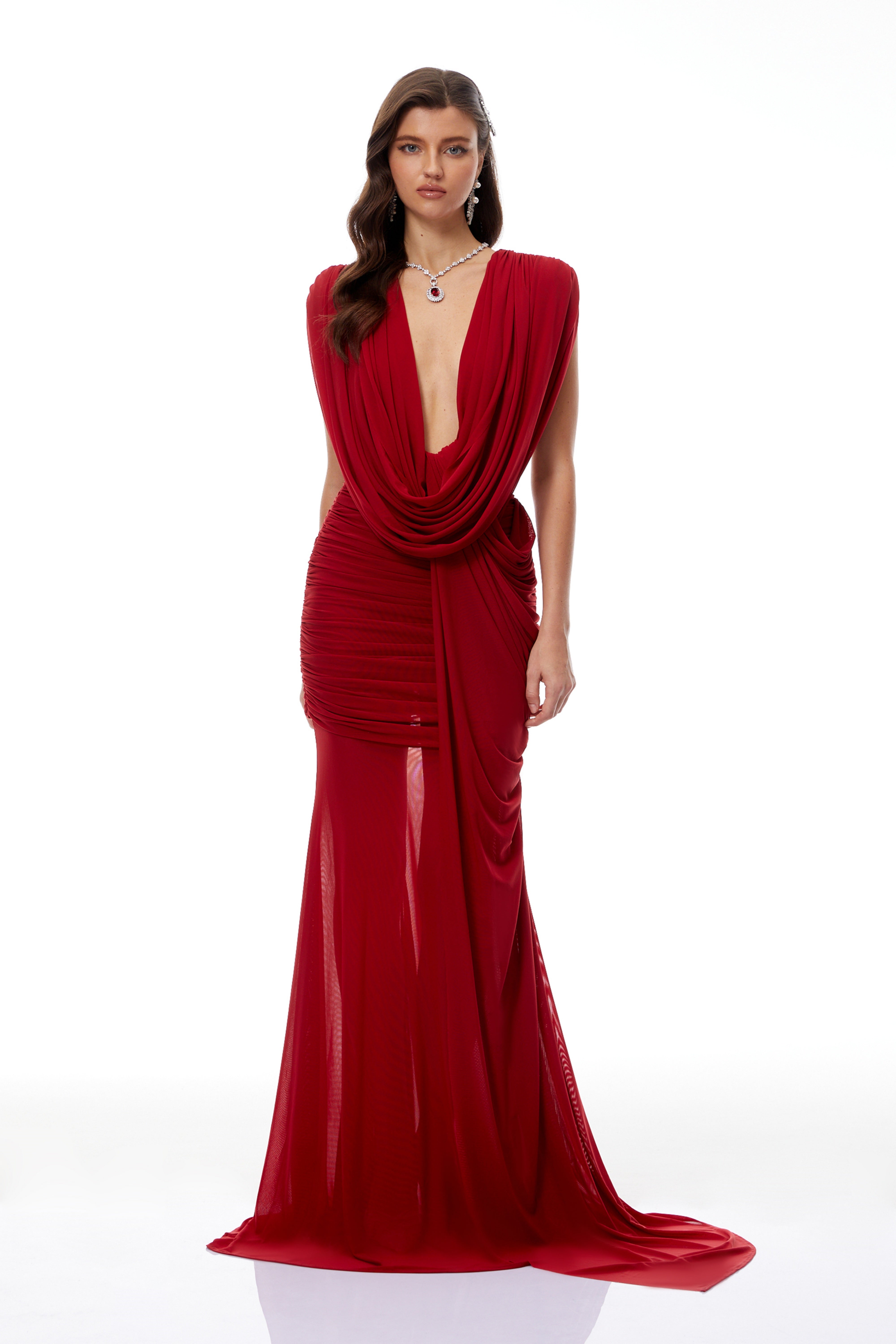 Robe longue drapée asymétrique Fíona Red