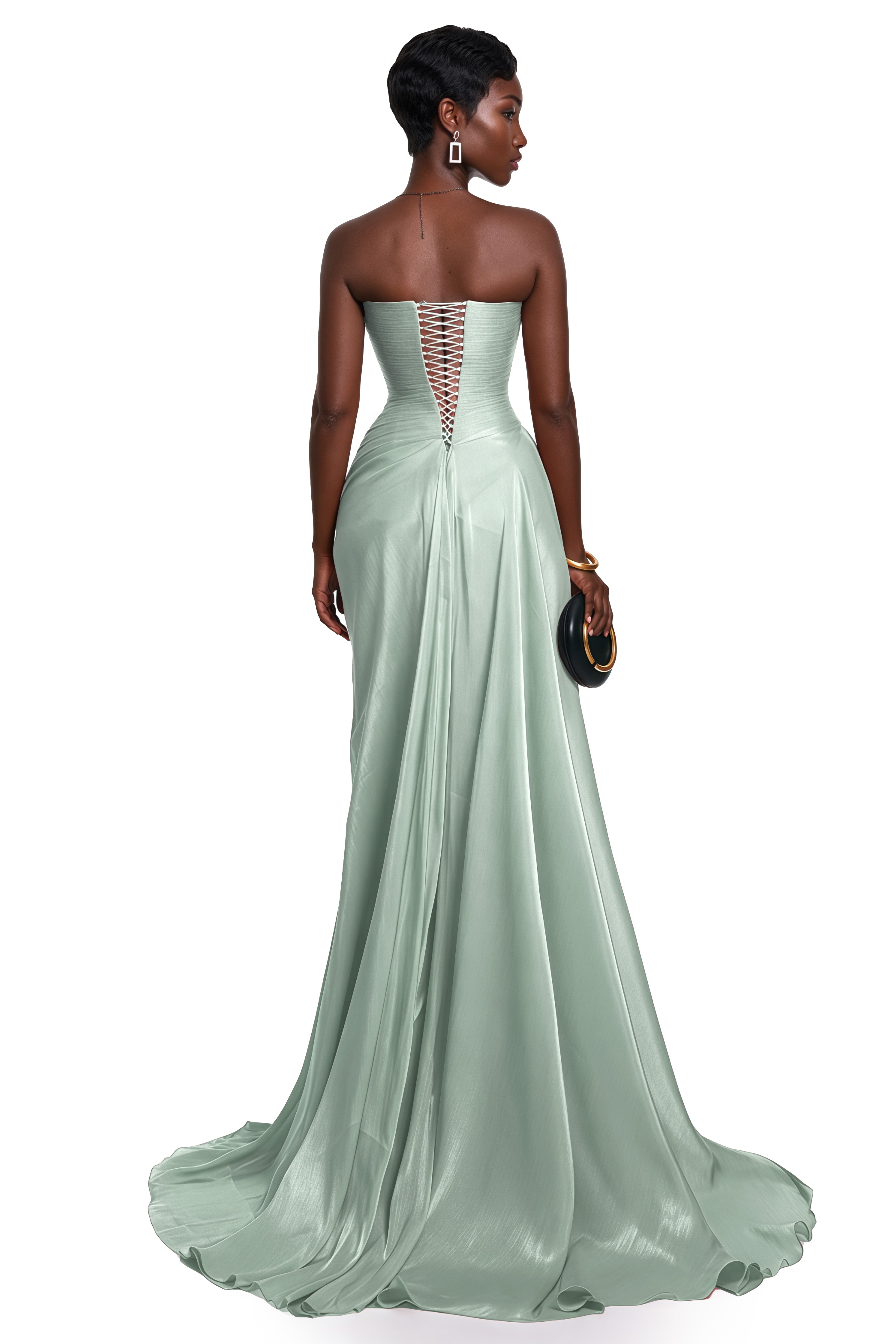 Querubina Green Asymmetrical Ruched Maxi Dress
