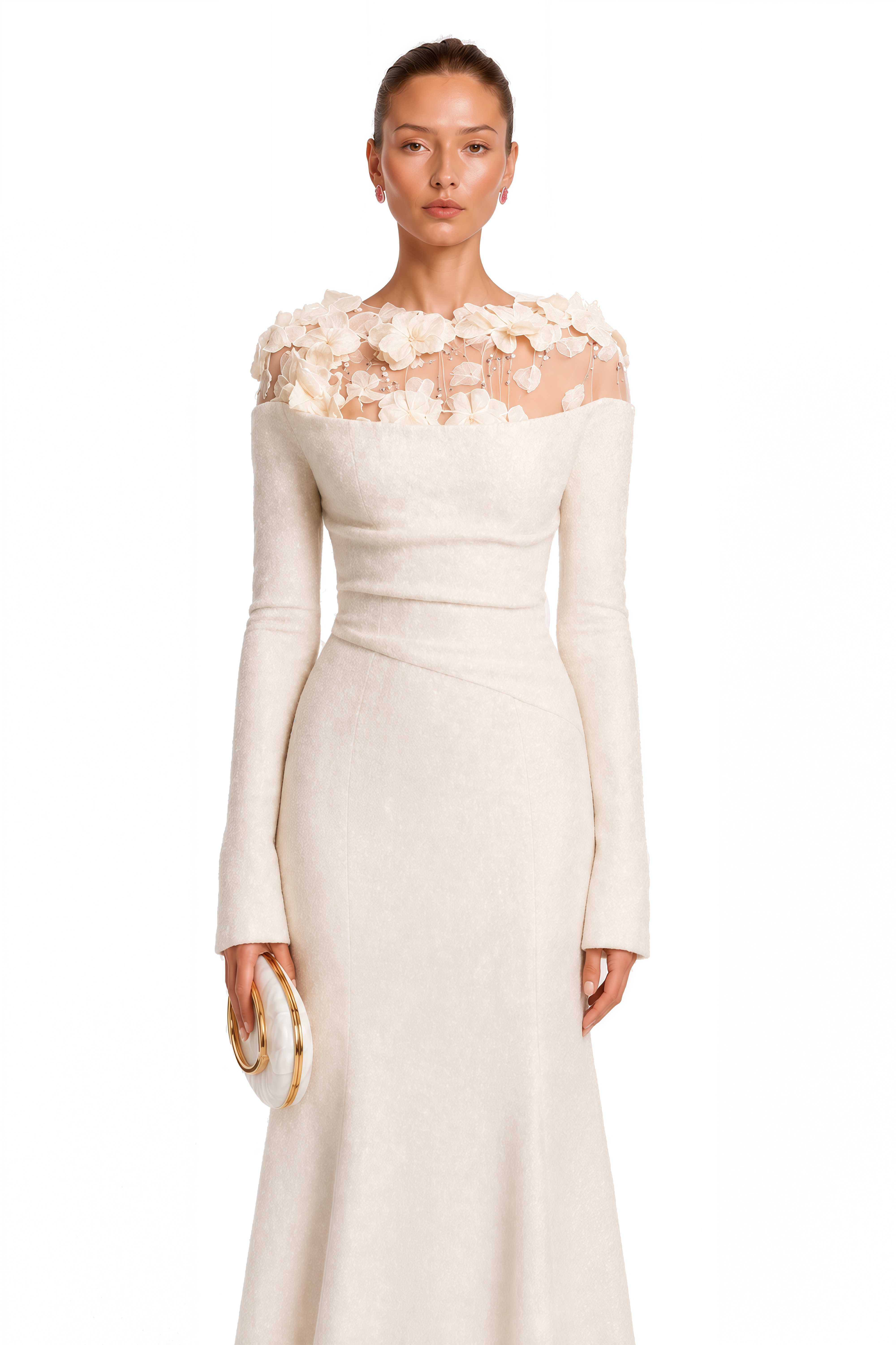 Sydney White Floral Appliqué Gown (Final Sale-US Only)