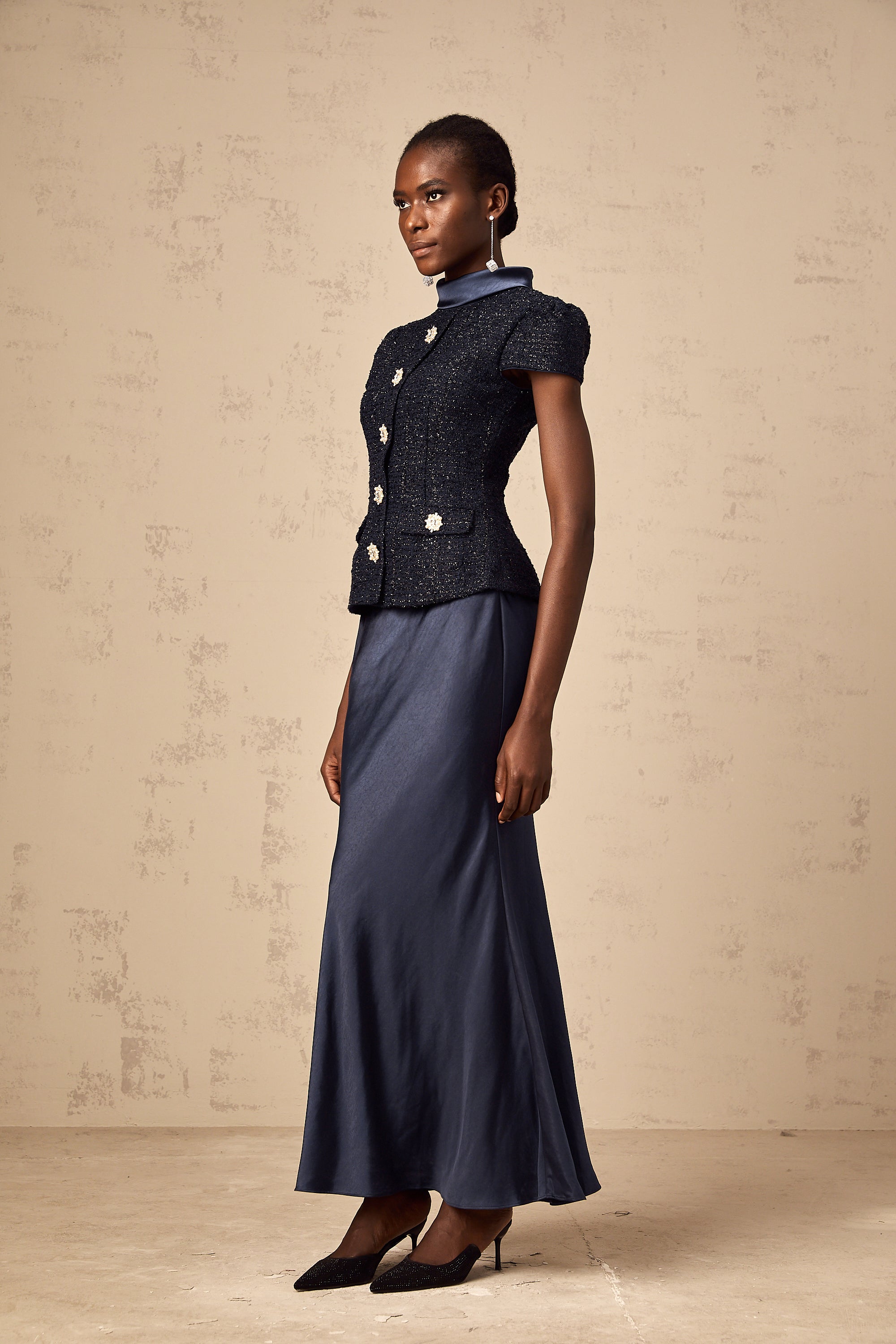 Formal Blue Panelled Maxi Dress