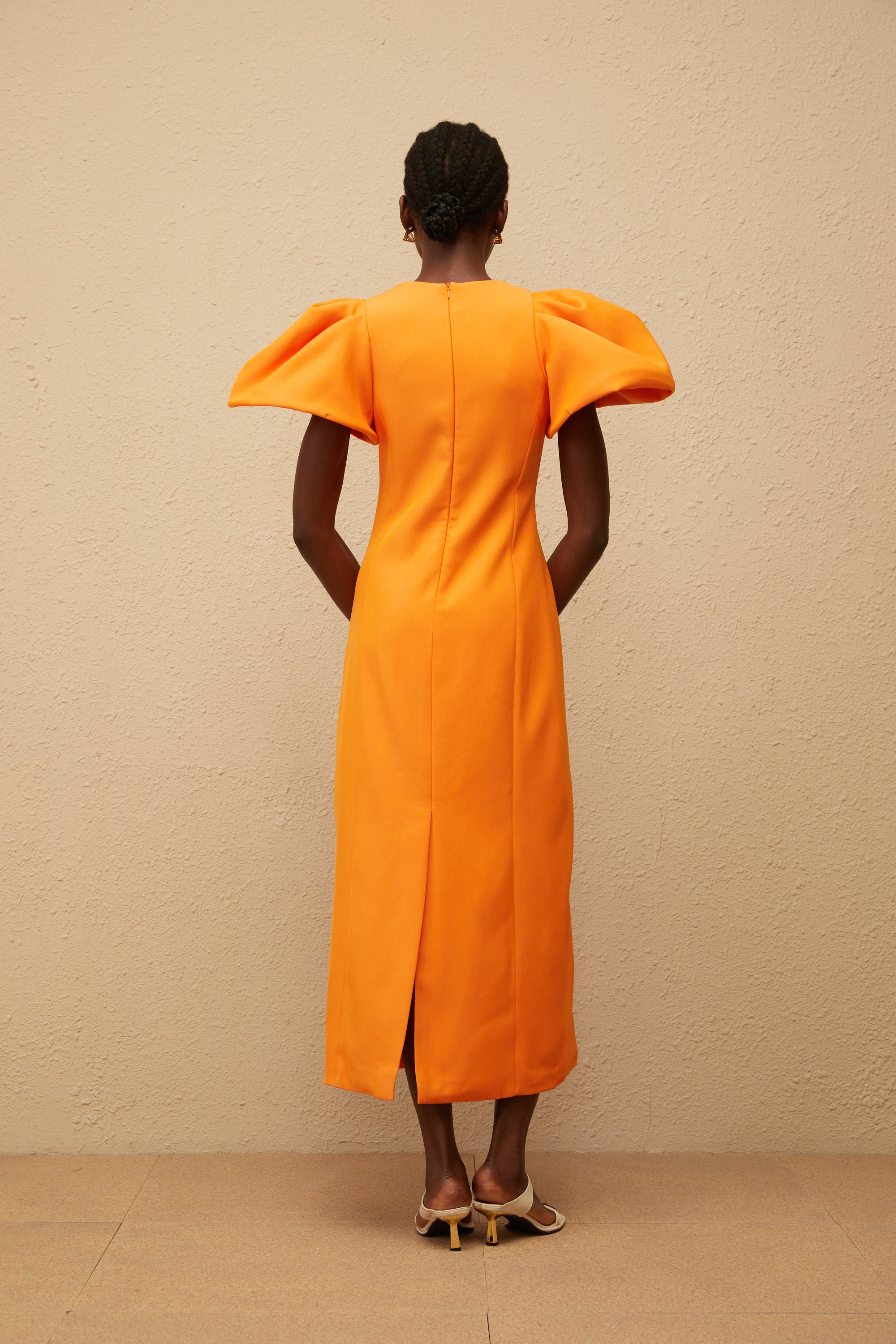 Yrjö Orange Floral Embroidered Midi Dress (Final Sale)