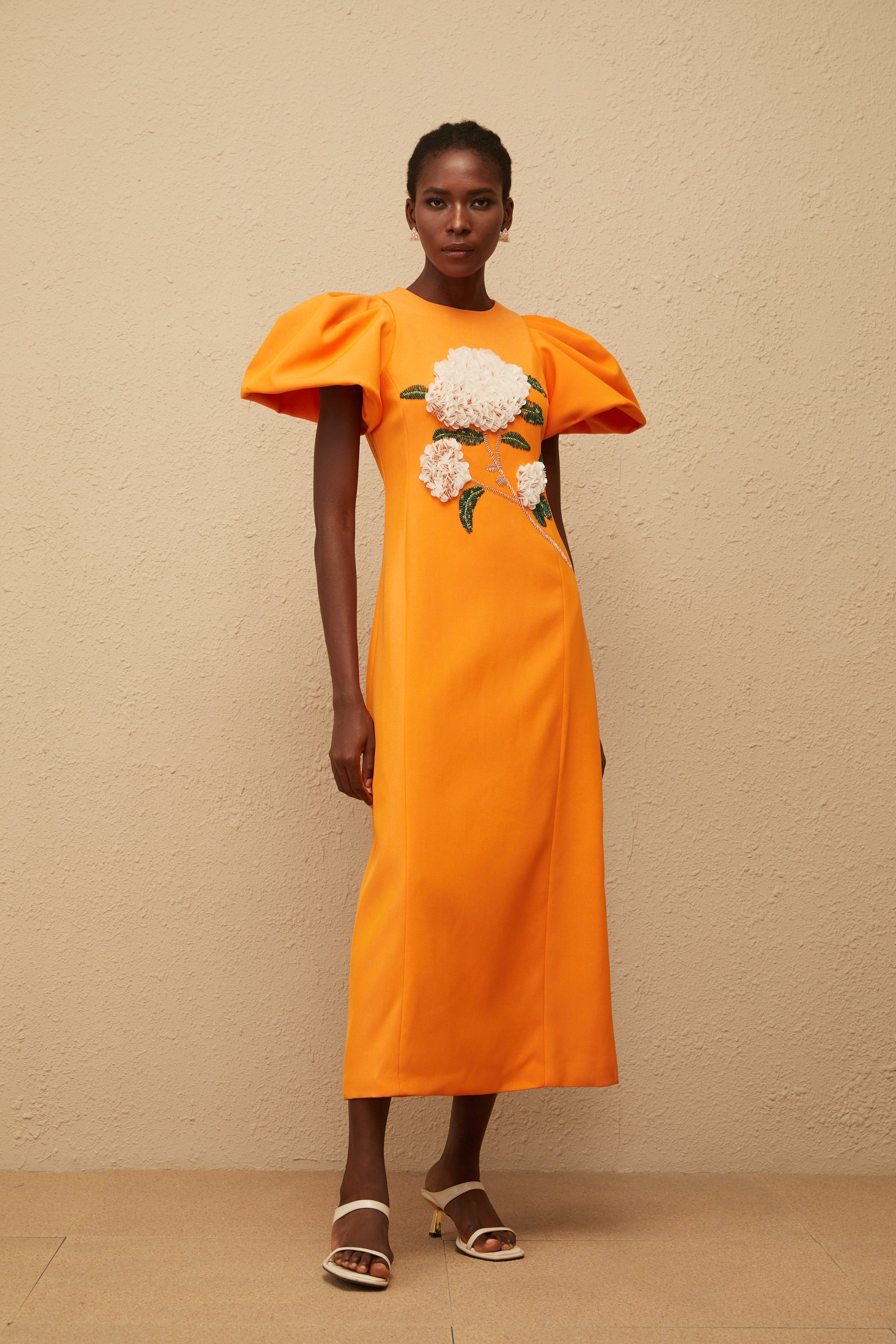 Yrjö Orange Floral Embroidered Midi Dress (Final Sale)
