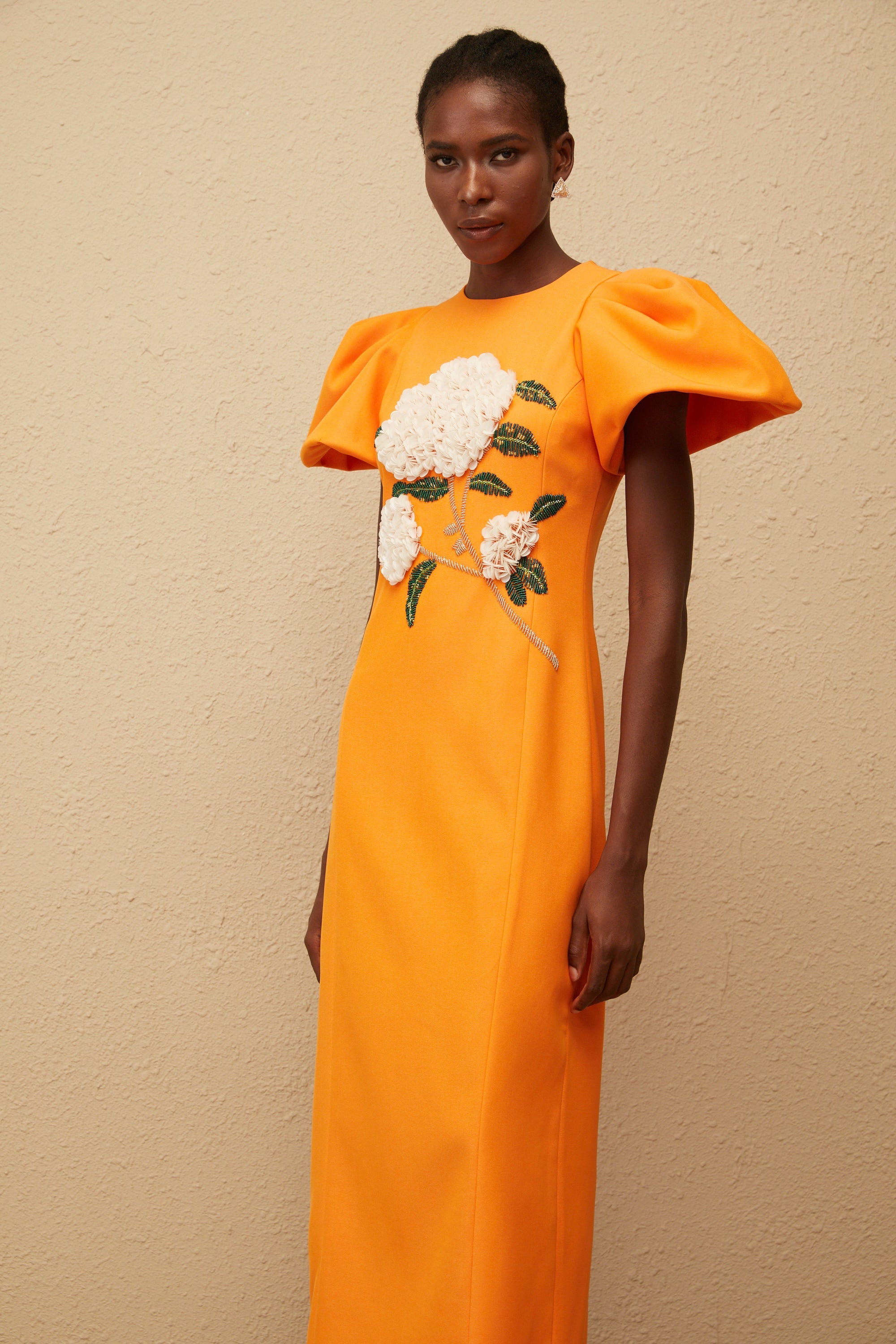 Yrjö Orange Floral Embroidered Midi Dress (Final Sale)