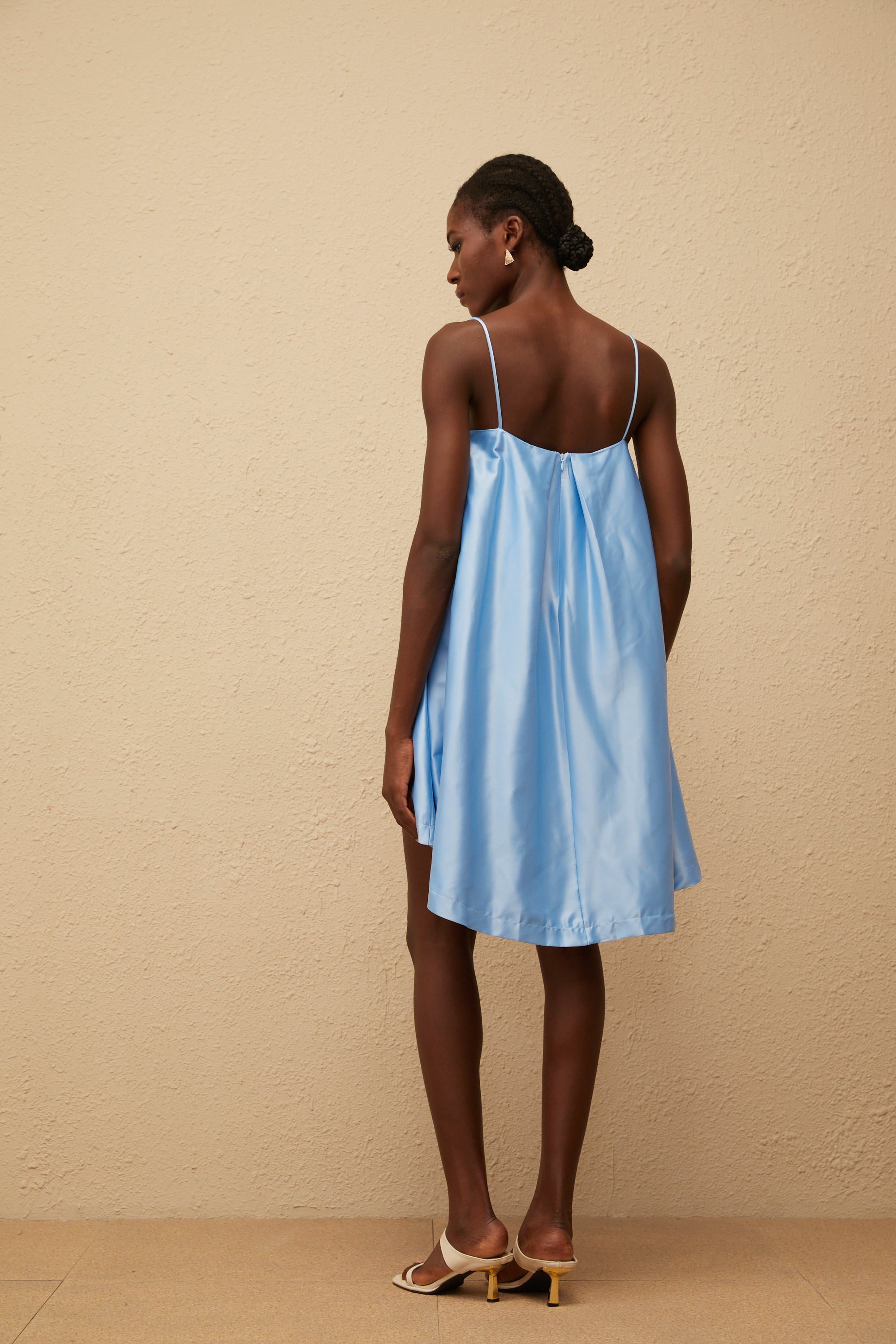 Avril Blue Floral Embroidered Satin Mini Dress (Final Sale)