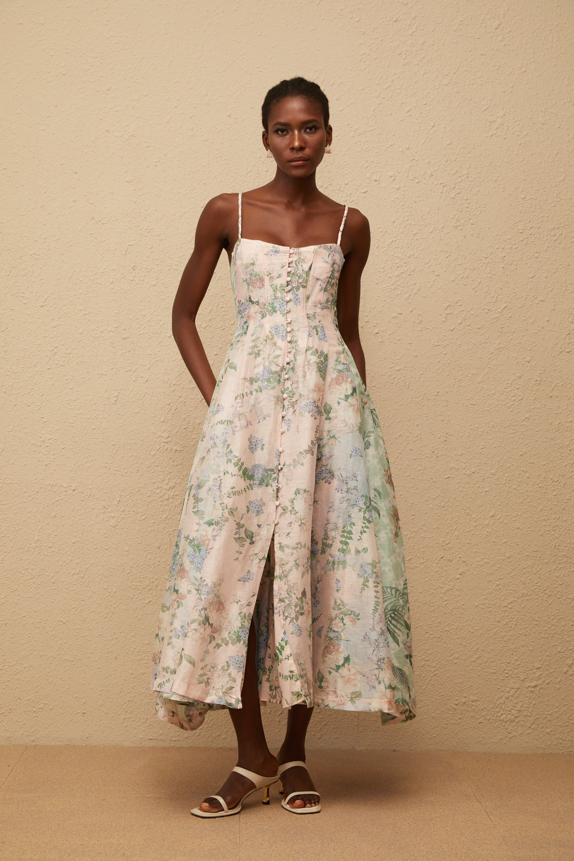 Aurore Pink Floral Print Maxi Dress