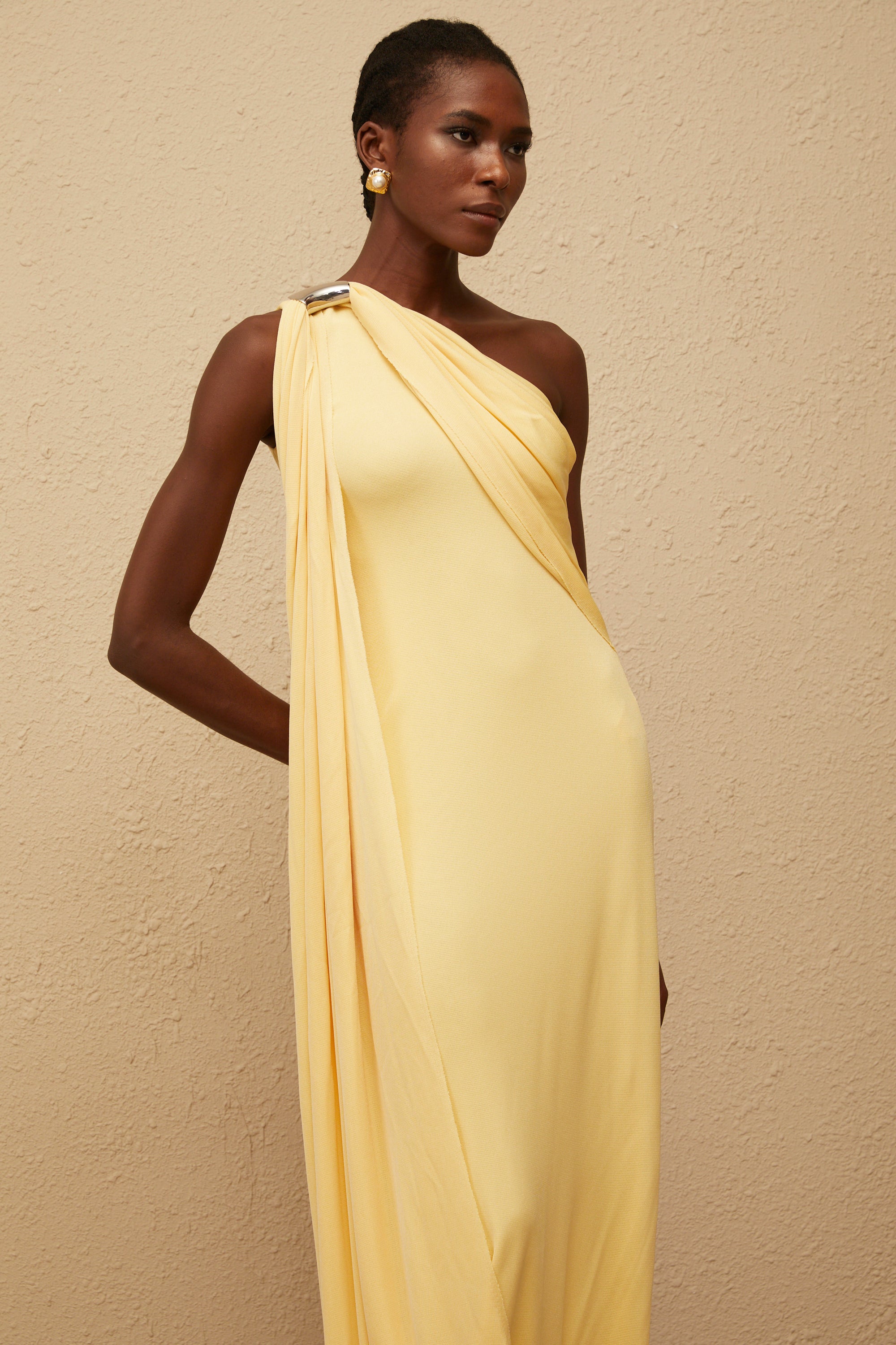 Garance Yellow Draped Asymmetrical Maxi Dress (Final Sale)