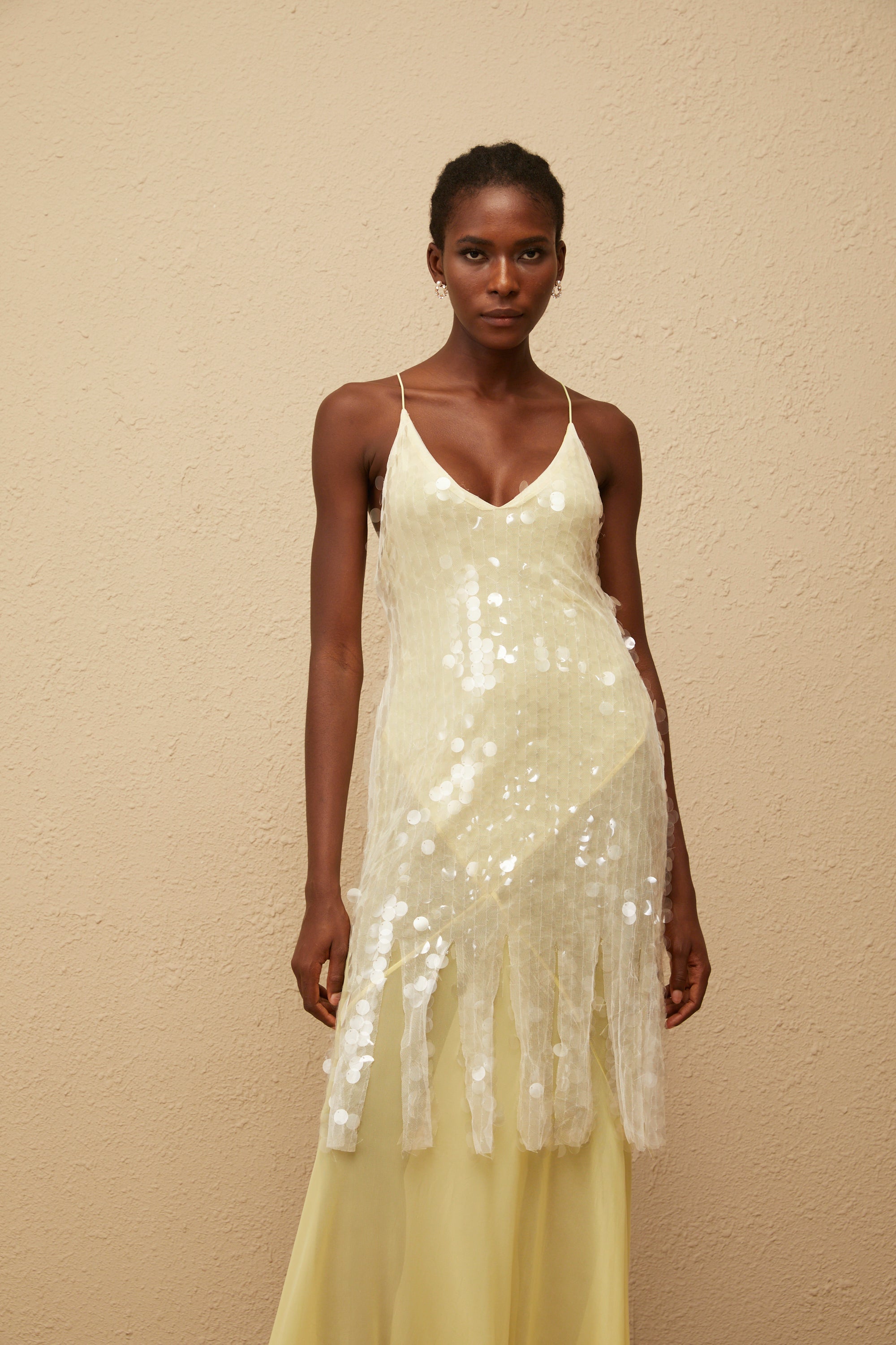 Robe longue en maille à paillettes jaunes Joyau