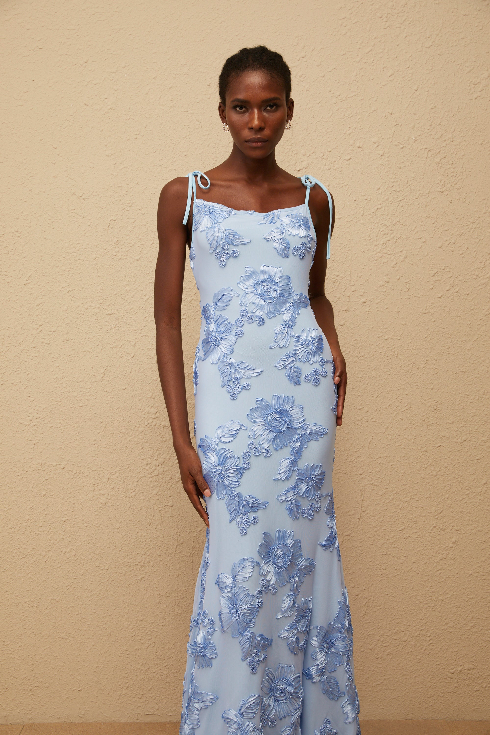 Énigme Blue Jacquard Floral Maxi Dress (Final Sale-US Only)