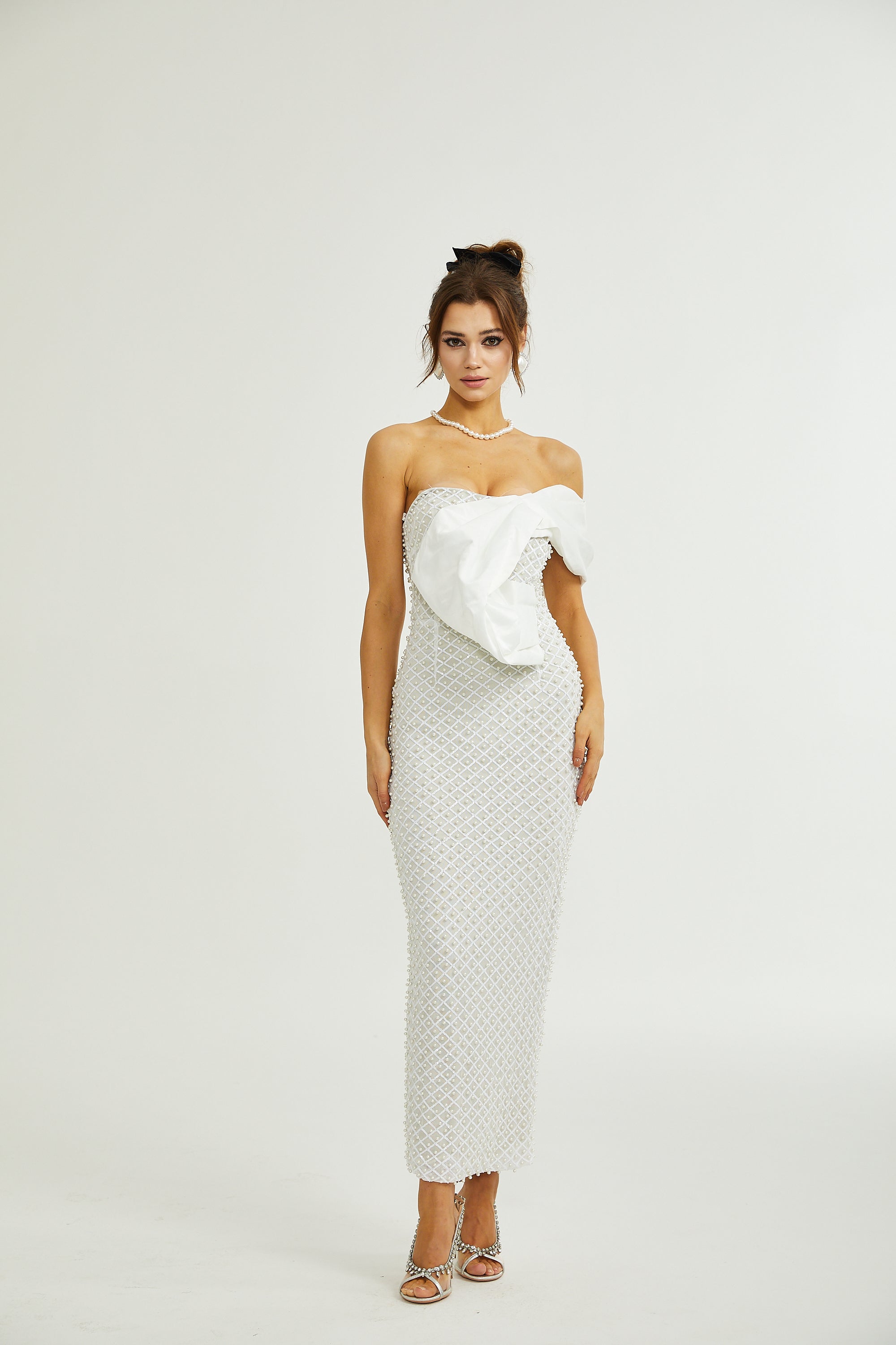 Maura faux-pearl off-shoulder dress (Final Sale)
