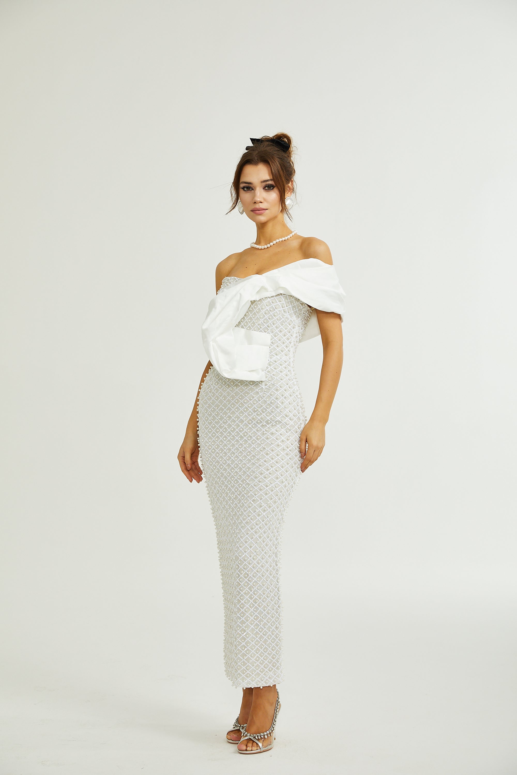 Maura faux-pearl off-shoulder dress (Final Sale)