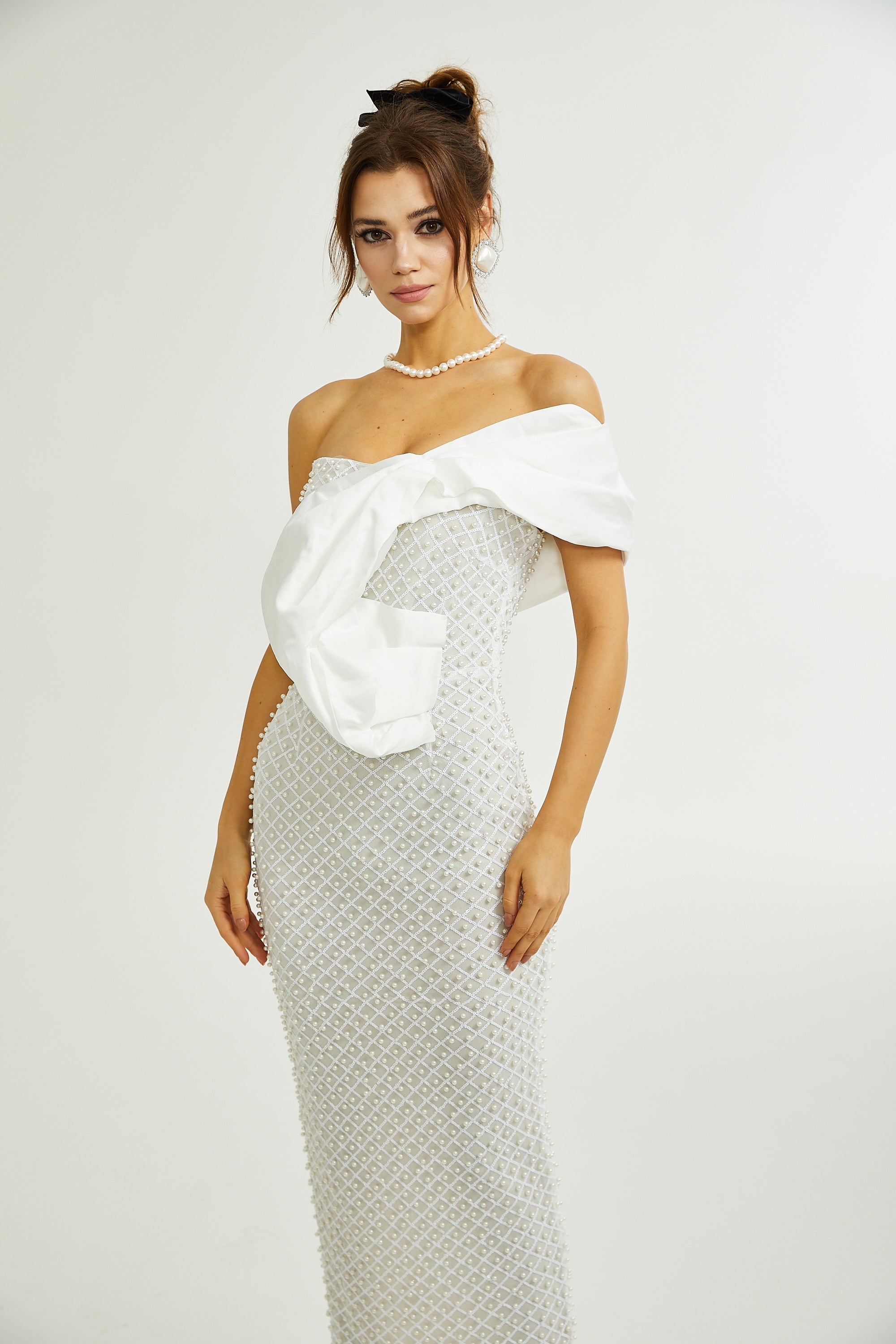 Maura faux-pearl off-shoulder dress (Final Sale)