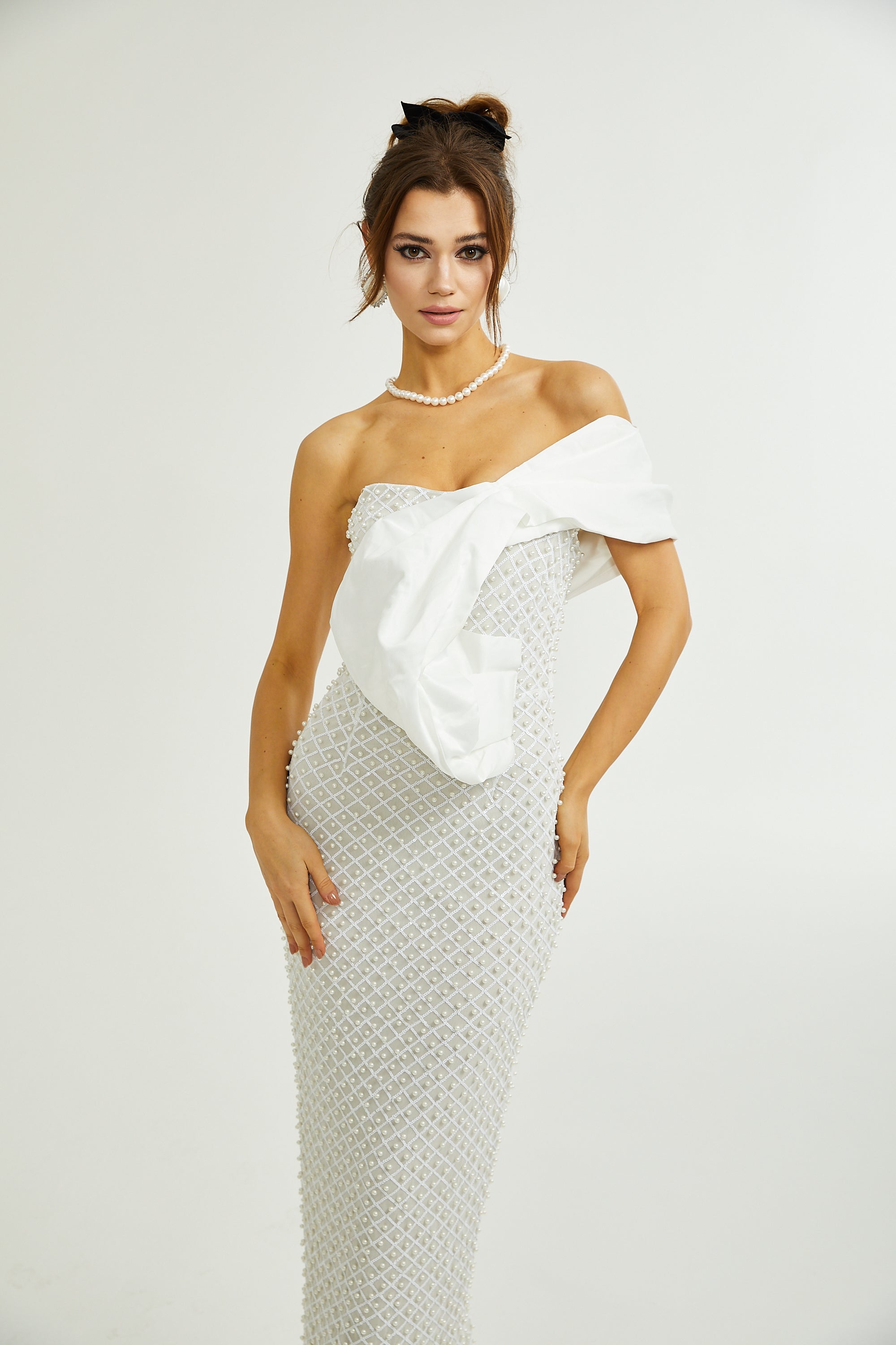 Maura faux-pearl off-shoulder dress (Final Sale)