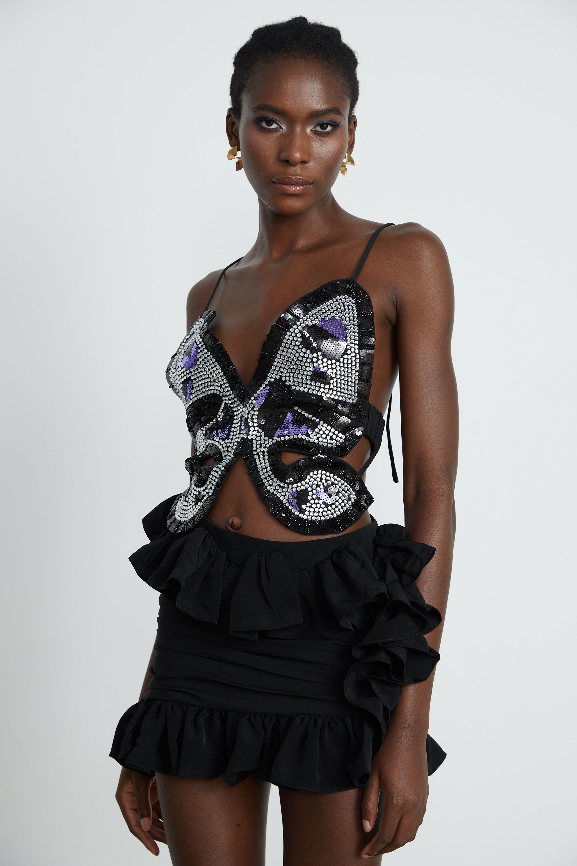 Pauline black asymmetrical ruffled skirt (Final Sale)