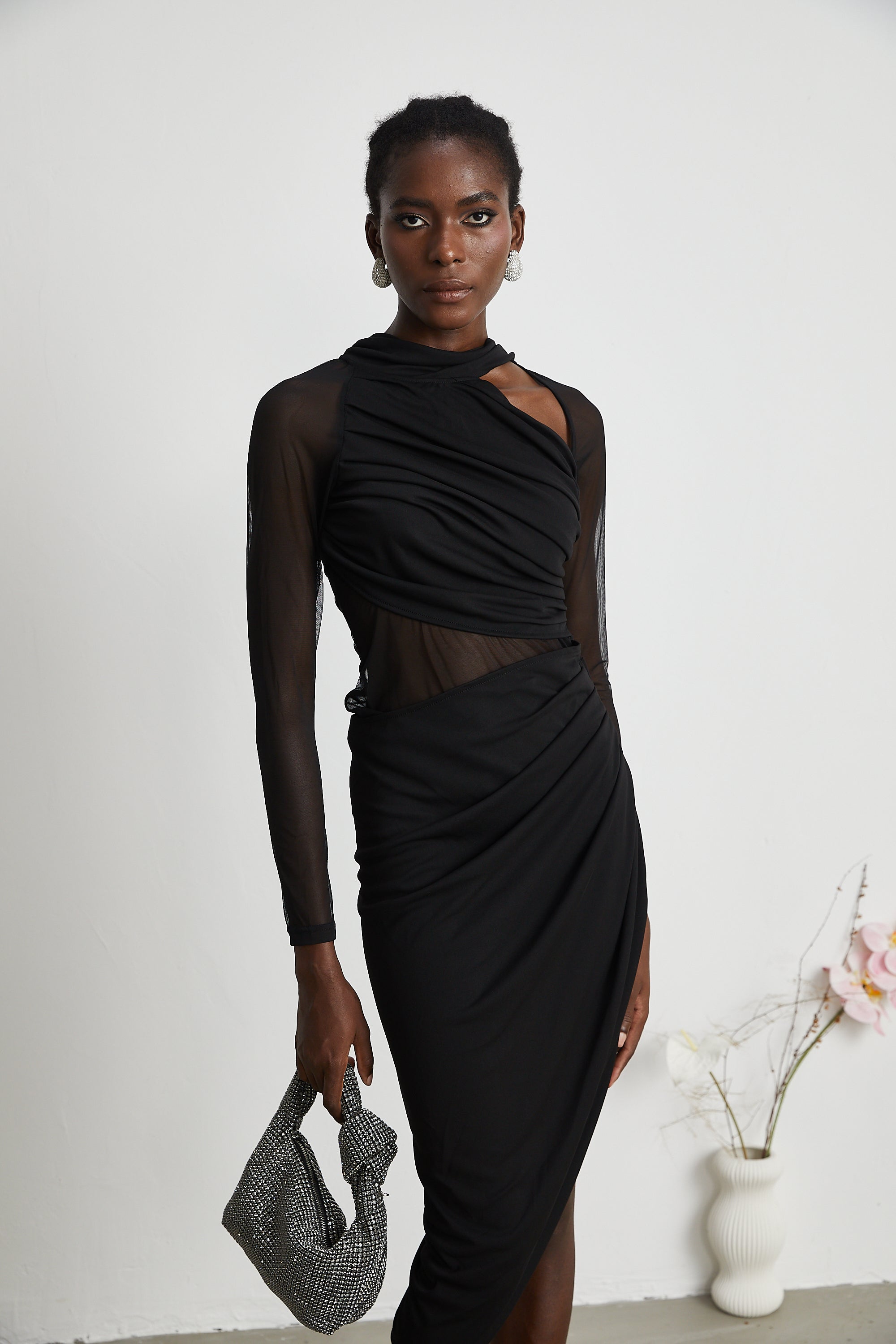 Robe midi semi-transparente à volants Clarisse (Vente définitive - États-Unis uniquement)
