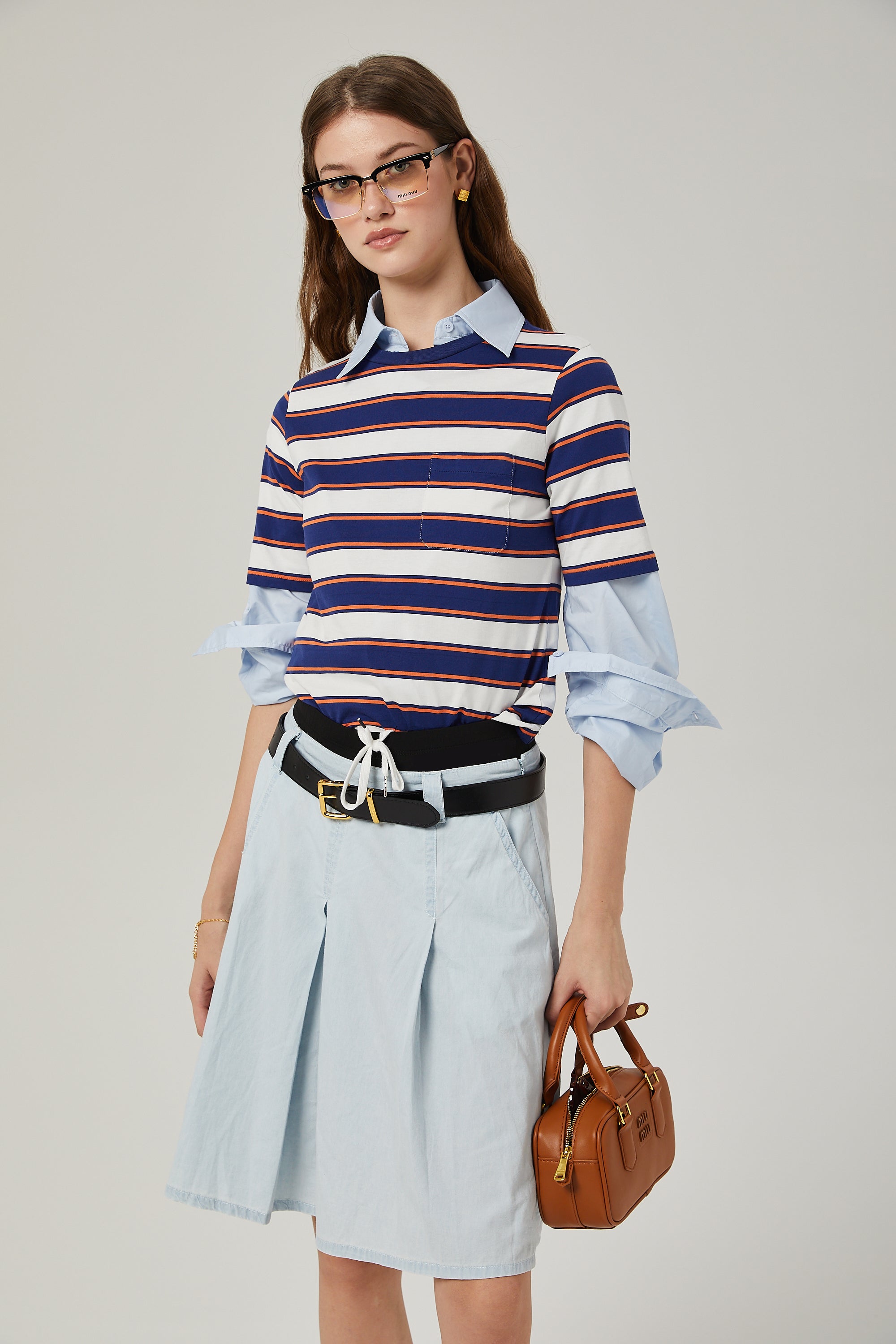 Jupe plissée en chambray Marina (Vente définitive - États-Unis uniquement)