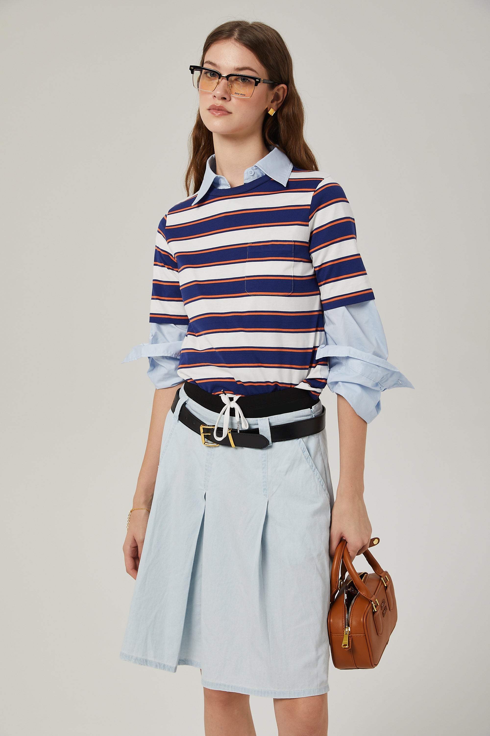 Jupe plissée en chambray Marina (Vente définitive - États-Unis uniquement)