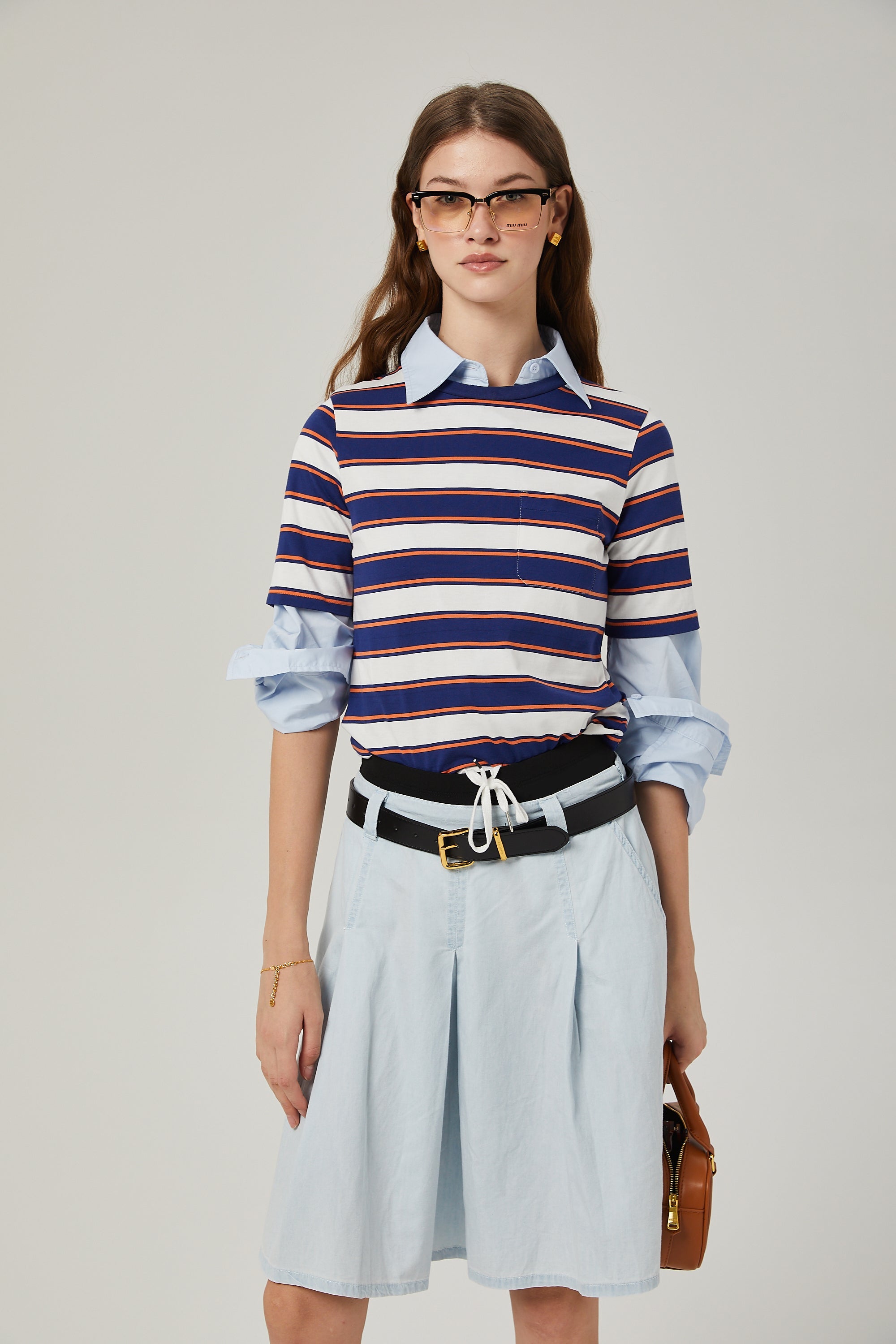 Jupe plissée en chambray Marina (Vente définitive - États-Unis uniquement)