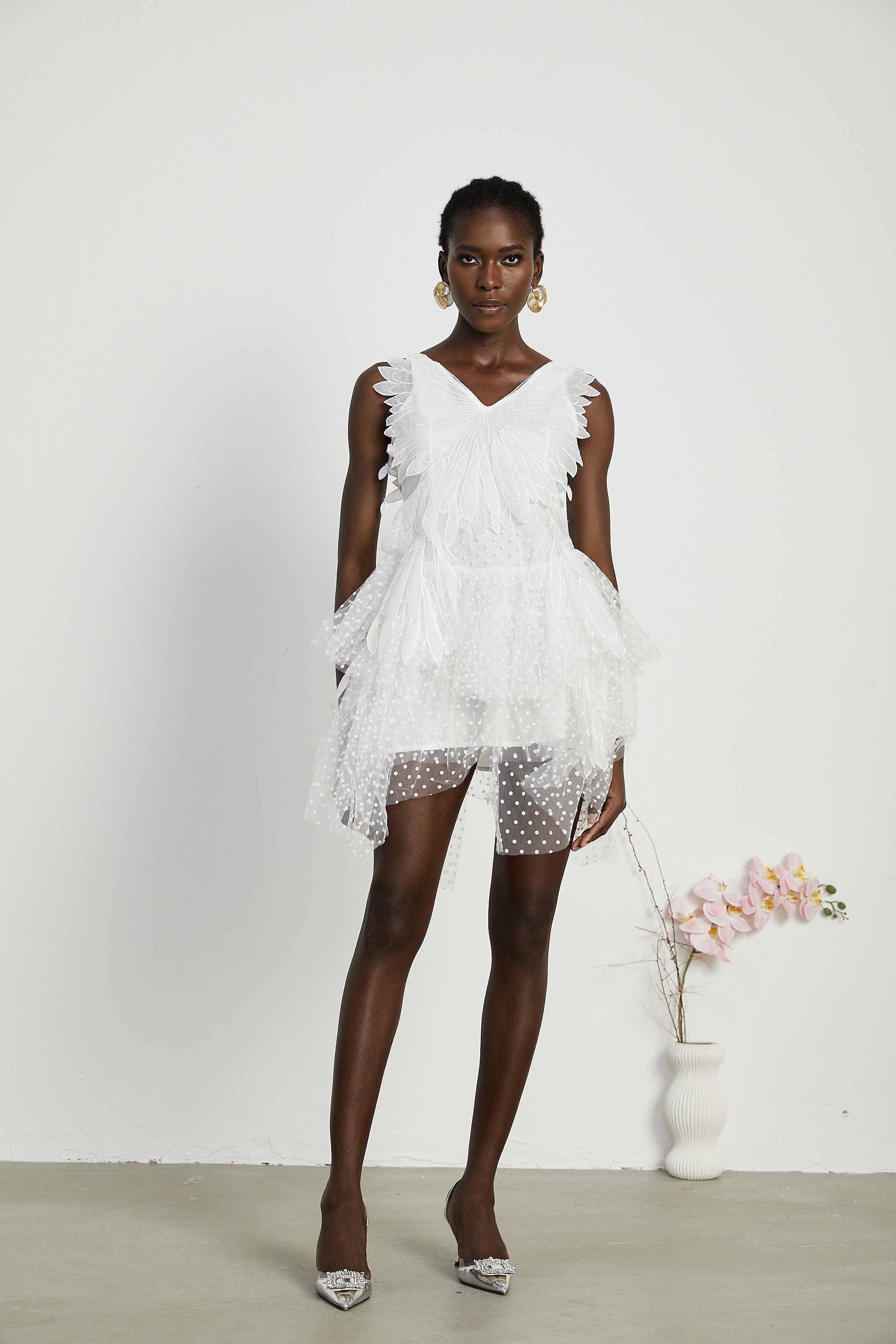 Françoise feather-embellished pleated mini dress (Final Sale)